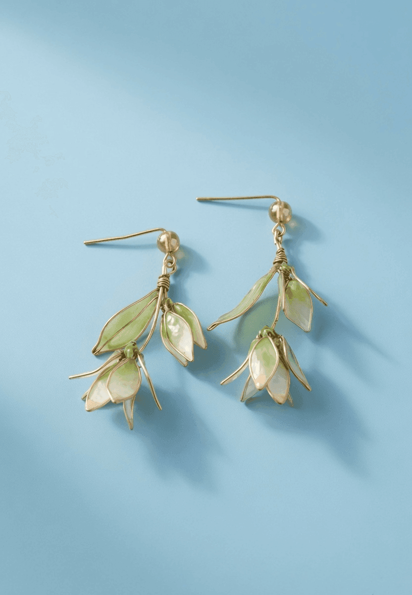 Handmade Light Green Floral Resin Drop Earrings