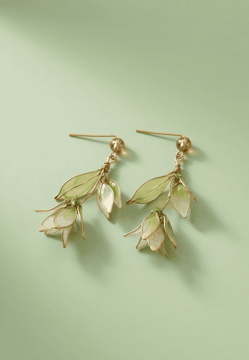 Handmade Light Green Floral Resin Drop Earrings