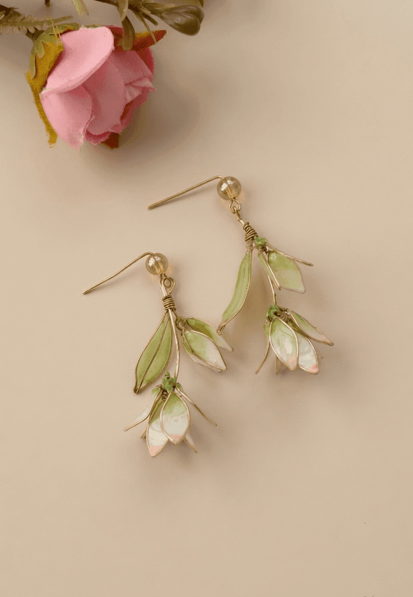 Handmade Light Green Floral Resin Drop Earrings