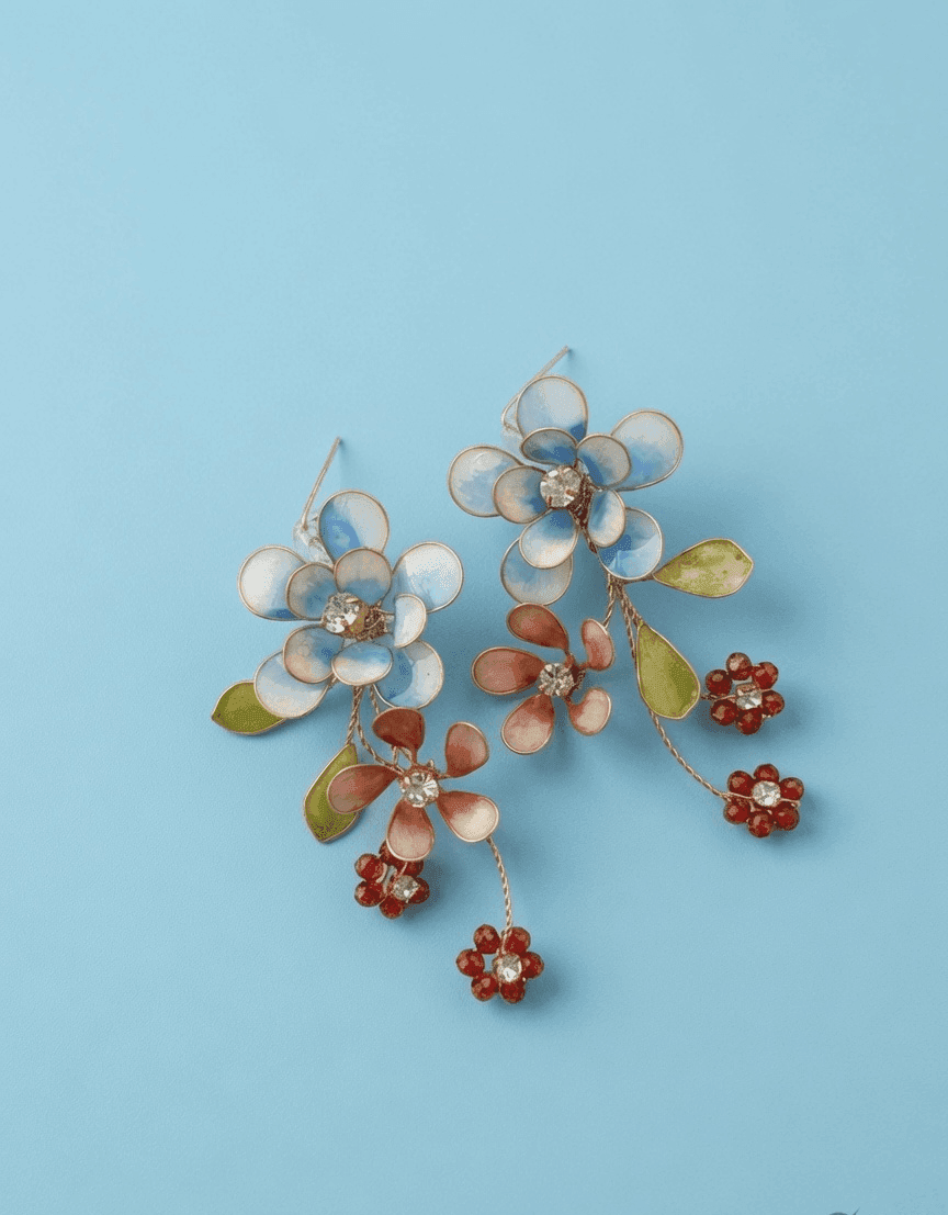 Sky Blue Floral Handmade Resin Drop Earrings