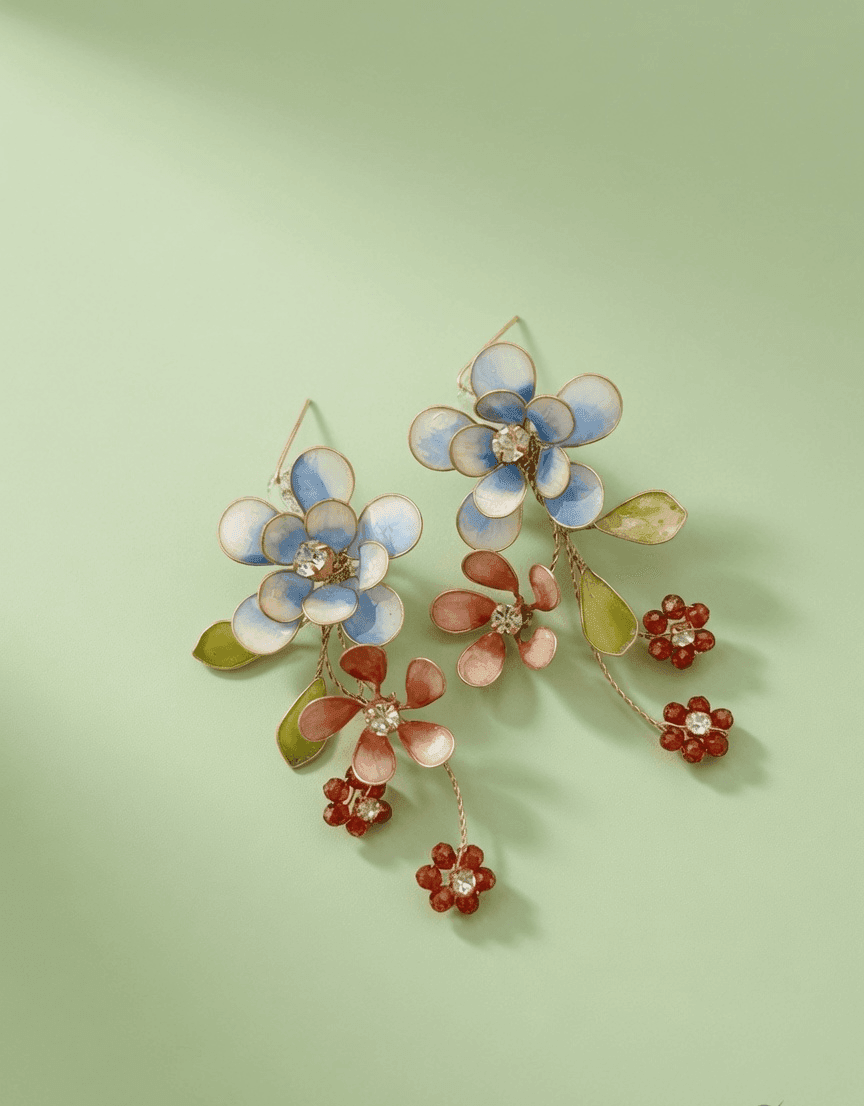 Sky Blue Floral Handmade Resin Drop Earrings