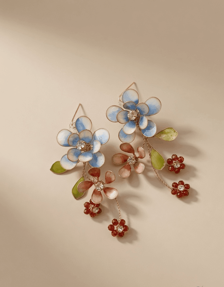 Sky Blue Floral Handmade Resin Drop Earrings