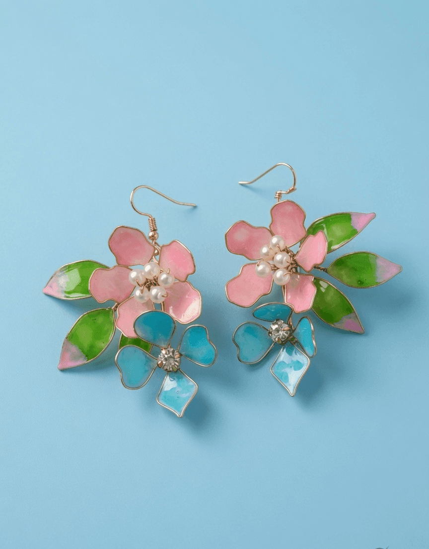 Handmade Multi Color Floral Resin Drop Earrings