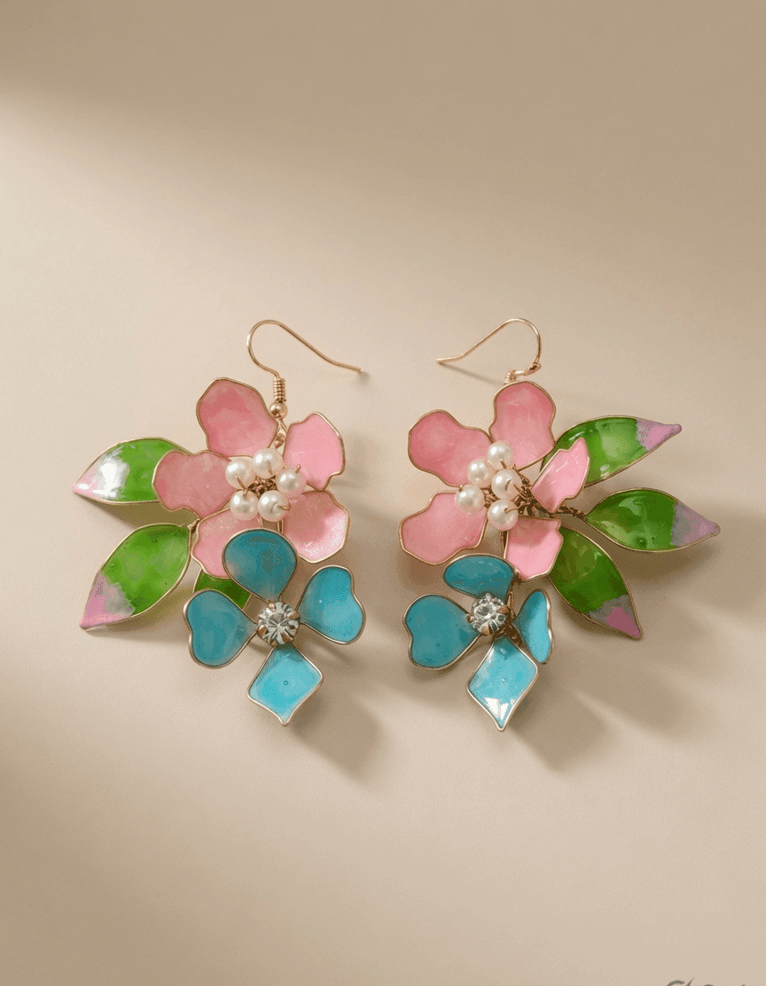 Handmade Multi Color Floral Resin Drop Earrings
