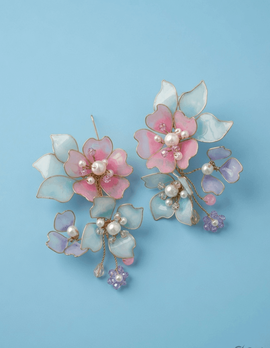 Handmade Floral Resin Drop Earrings in Powder Blue
