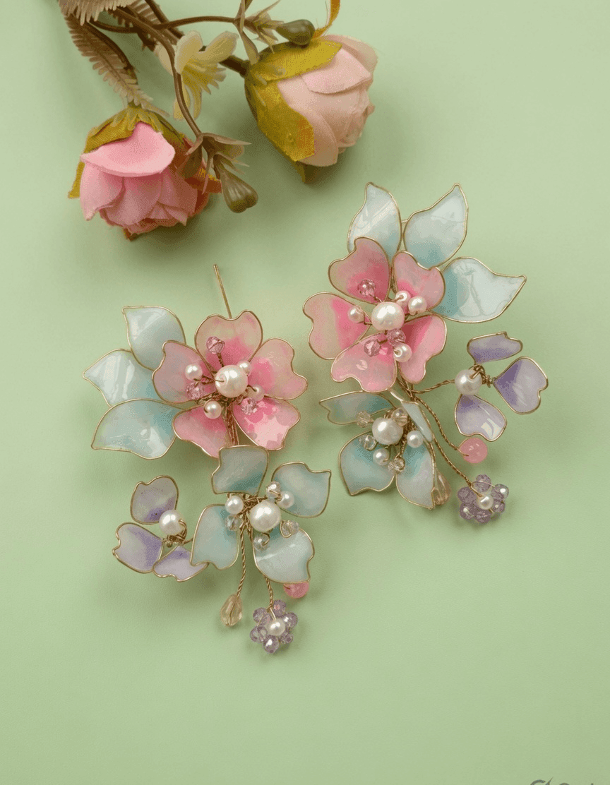 Handmade Floral Resin Drop Earrings in Powder Blue