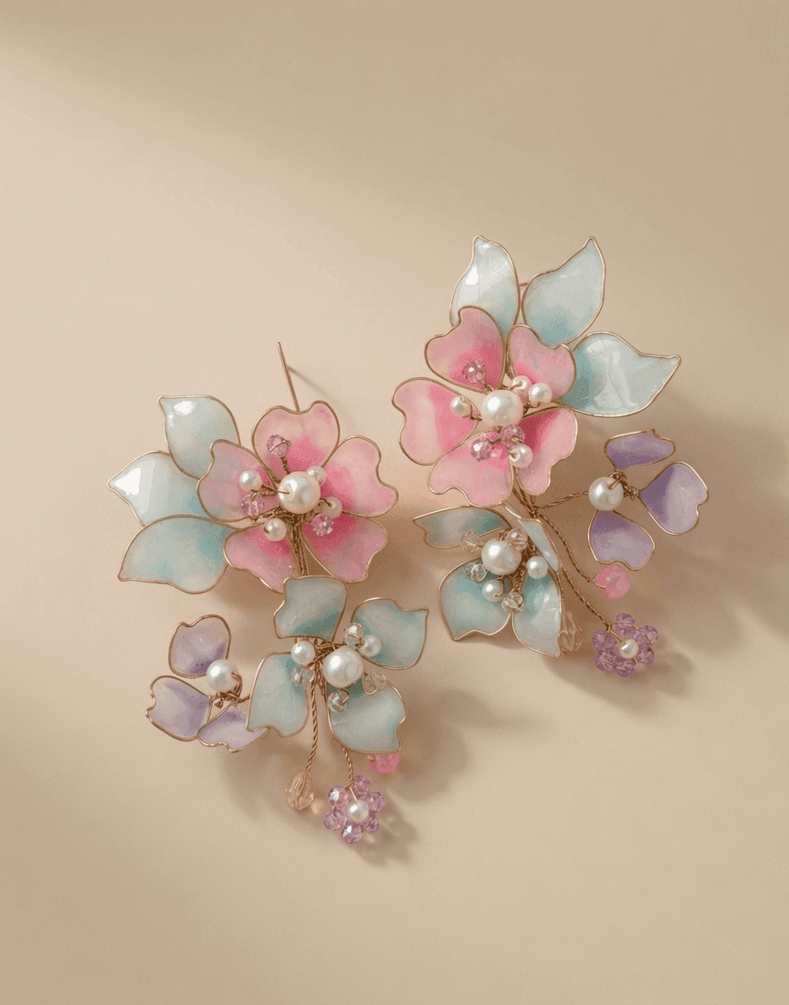 Handmade Floral Resin Drop Earrings in Powder Blue
