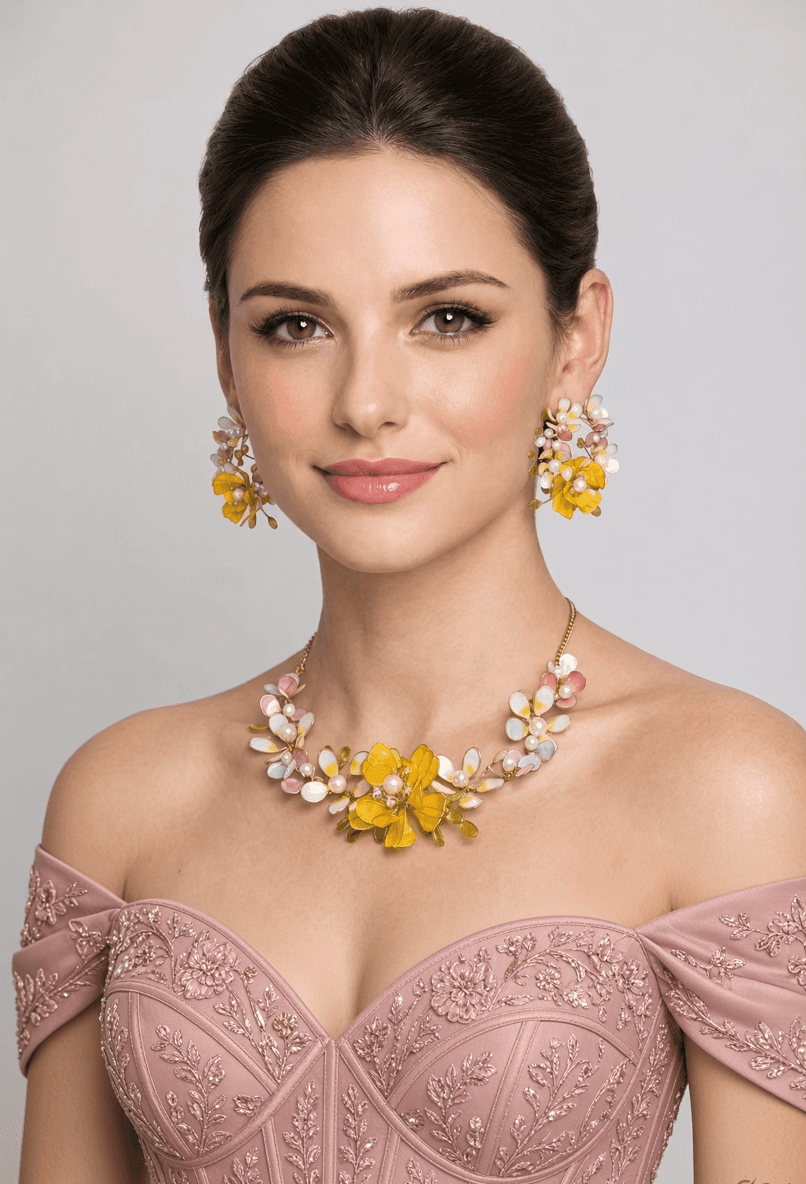 Handmade Yellow Floral Resin Jewellery Set for Haldi Mehndi & Bridal Wear