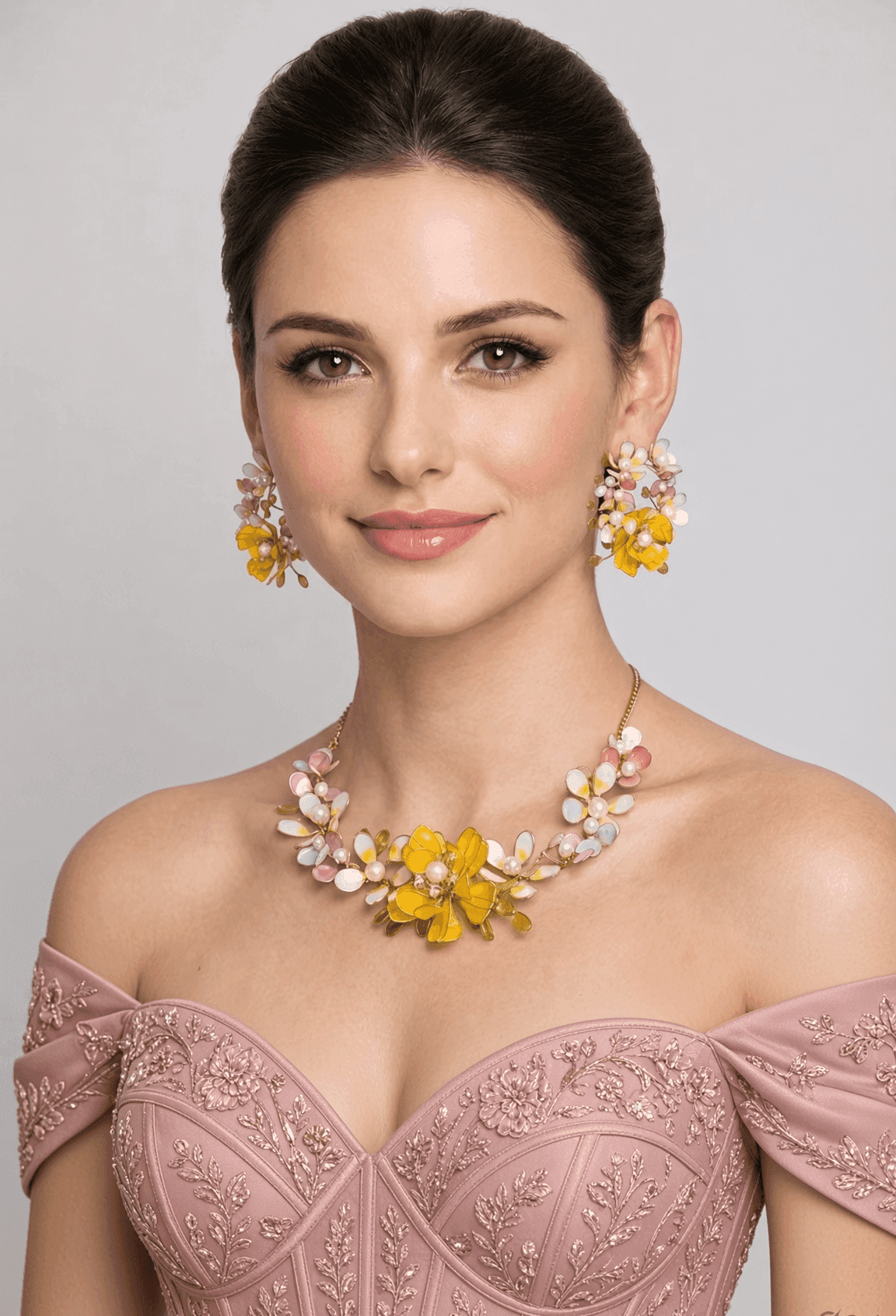 Handmade Yellow Floral Resin Jewellery Set for Haldi Mehndi & Bridal Wear