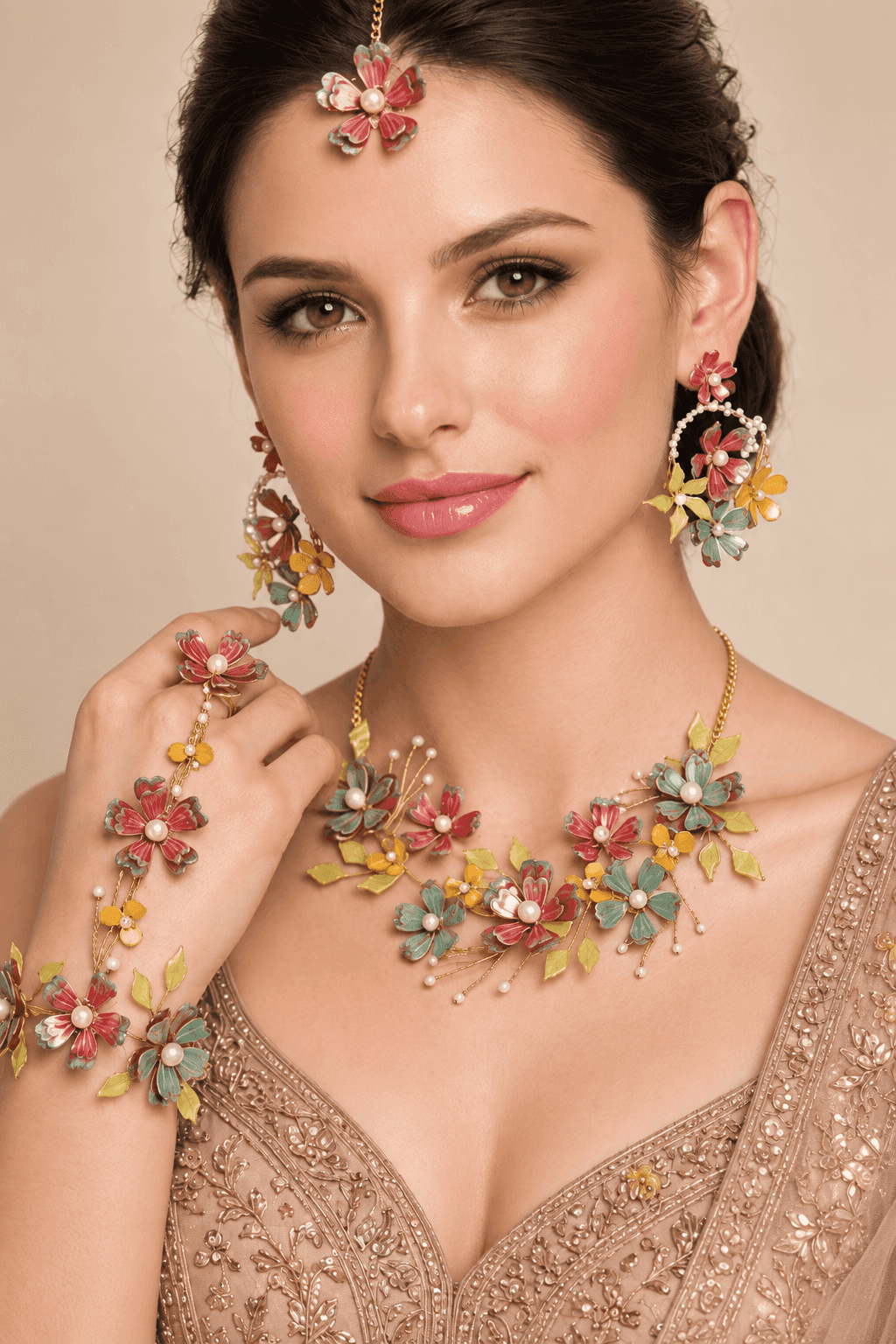 Luxury Handmade Resin Flower Jewellery Set for Haldi, Mehndi & Wedding