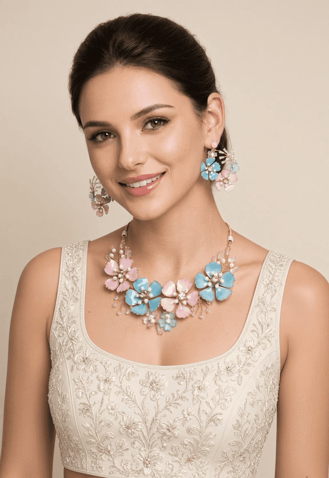 Pastel Blue Pink Floral Resin Jewellery Set for Haldi Mehndi Brides