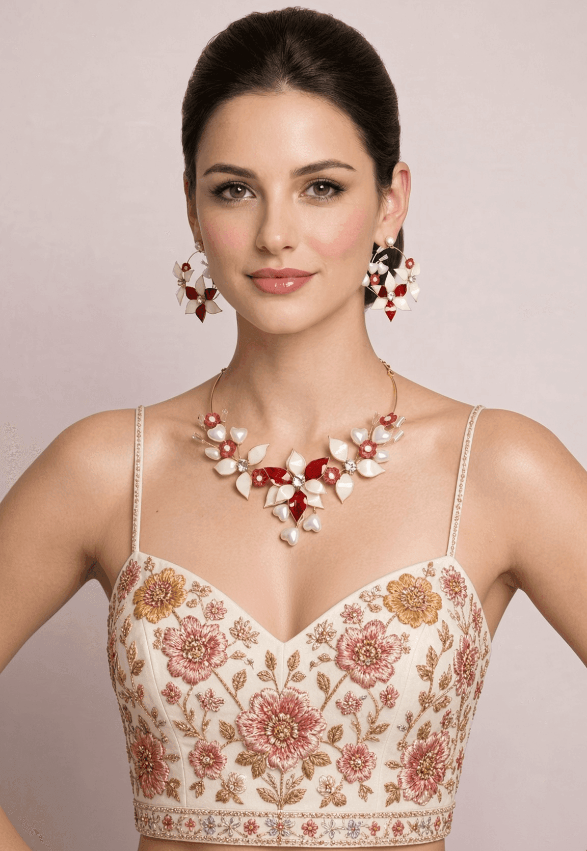 Handcrafted Floral Resin Bridal Set: Red-Off White for Haldi|Mehndi