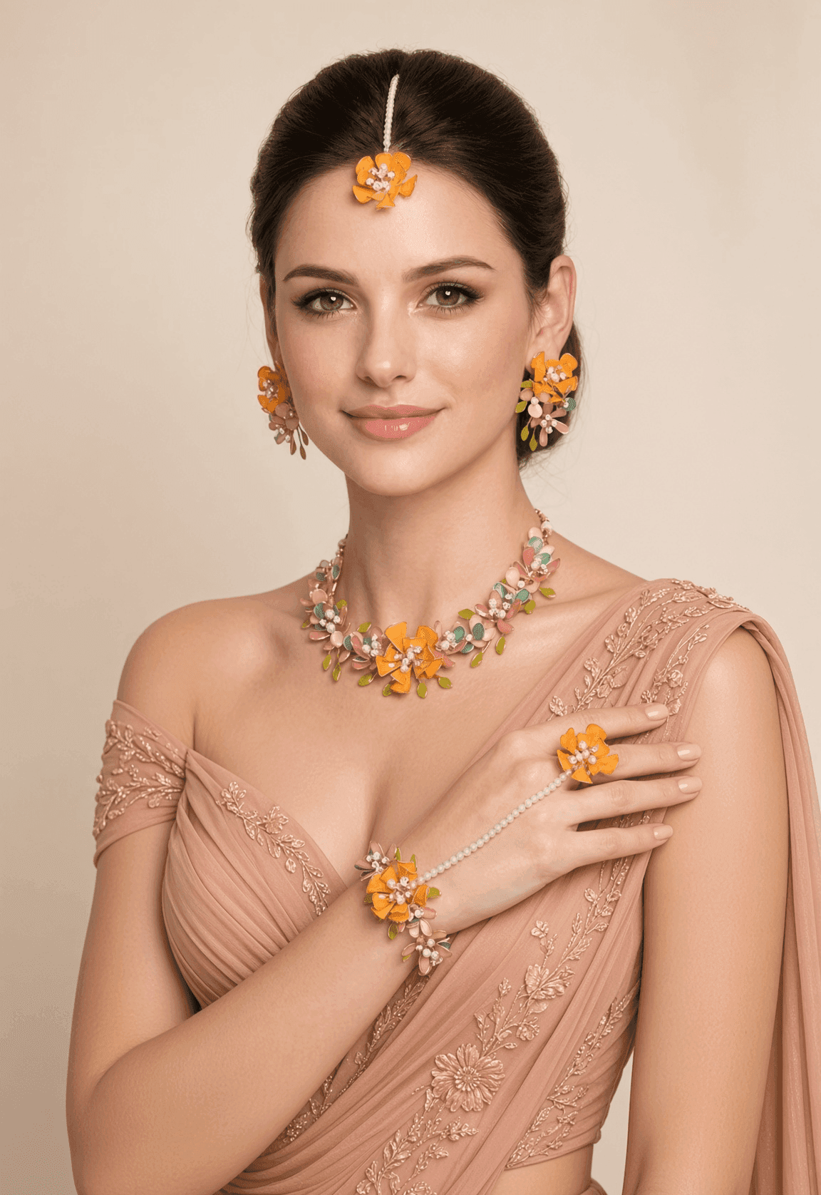 Designer Orange Resin Jewellery Set for Haldi Mehndi & Bridal Wear