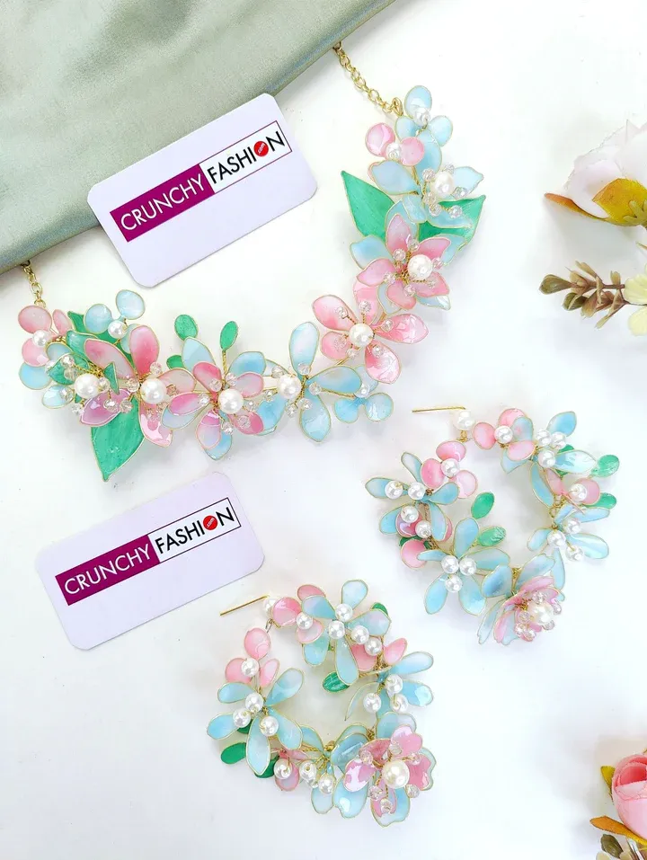 Designer Pastel Floral Resin Jewellery Set for Haldi Mehndi Brides