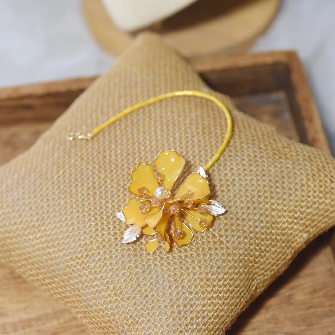 Floral Essence: Handmade Designer Resin Maang Tikka with Pearl Accents