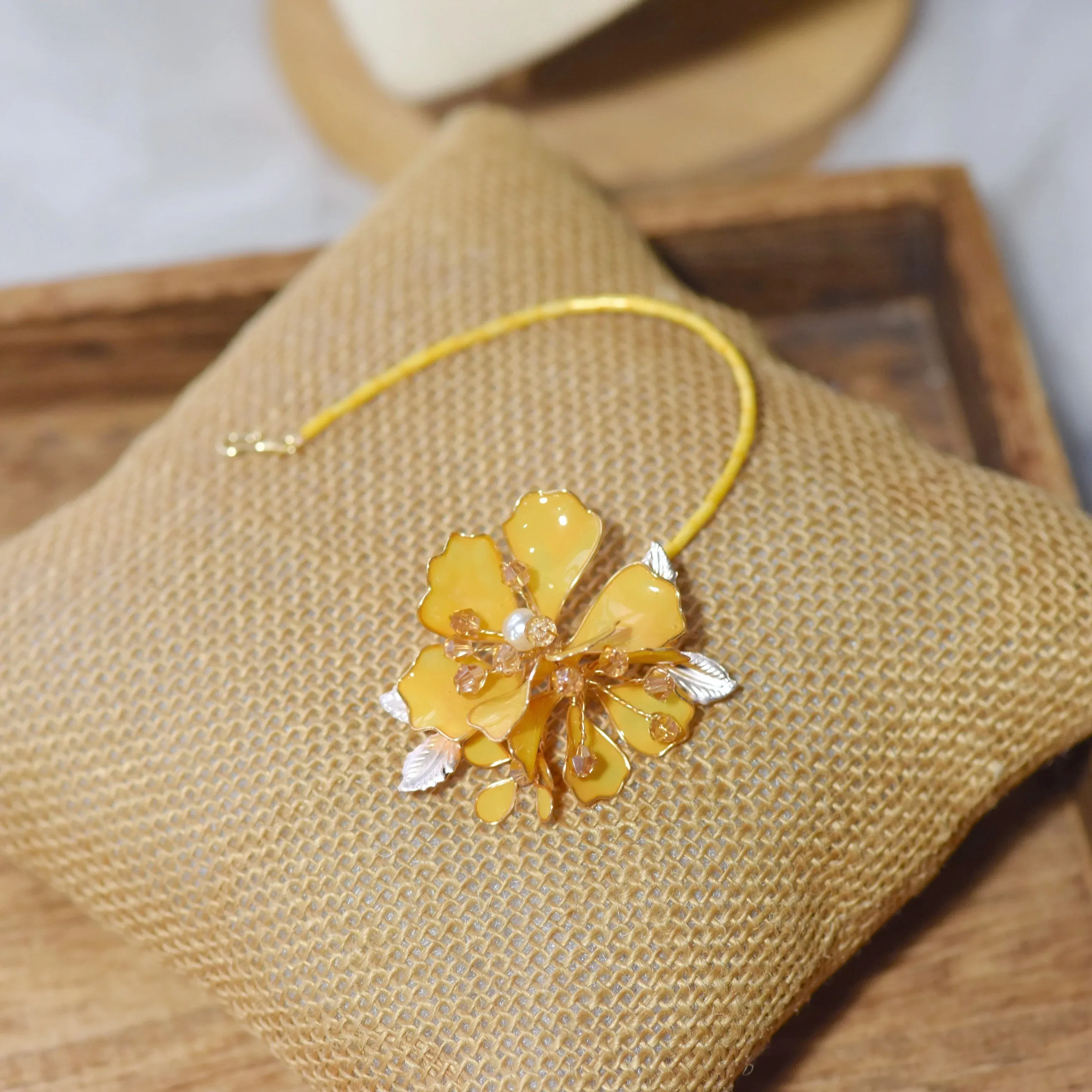 Floral Essence: Handmade Designer Resin Maang Tikka with Pearl Accents