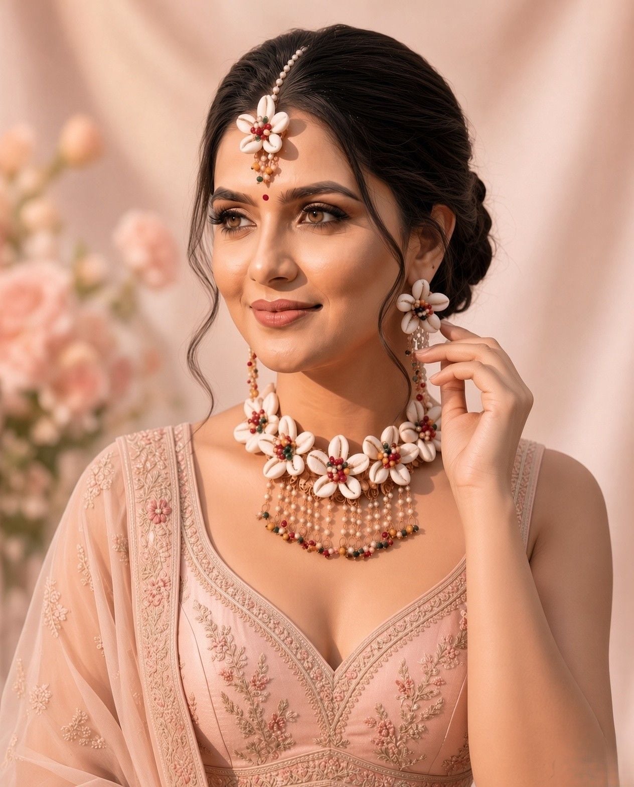 Multicolored Pearl & Cowrie Shell Festival Jewelry Set for Fashionistas
