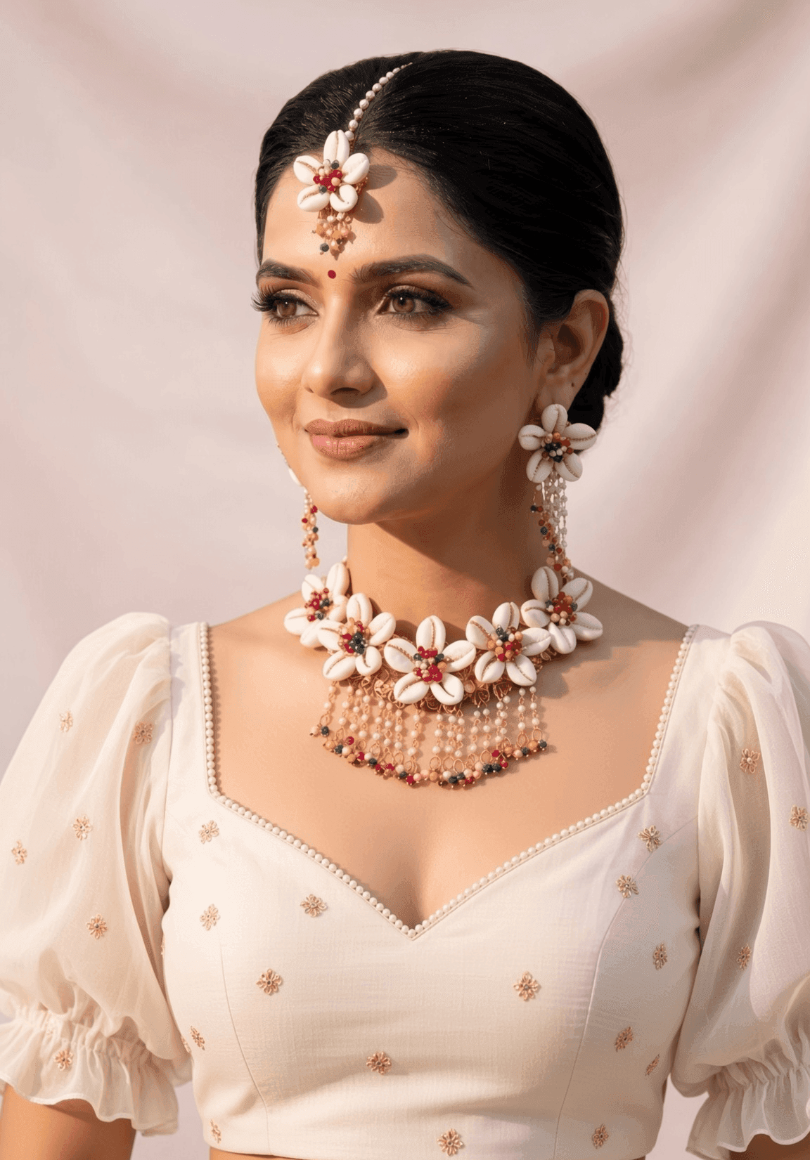 Multicolored Pearl & Cowrie Shell Festival Jewelry Set for Fashionistas