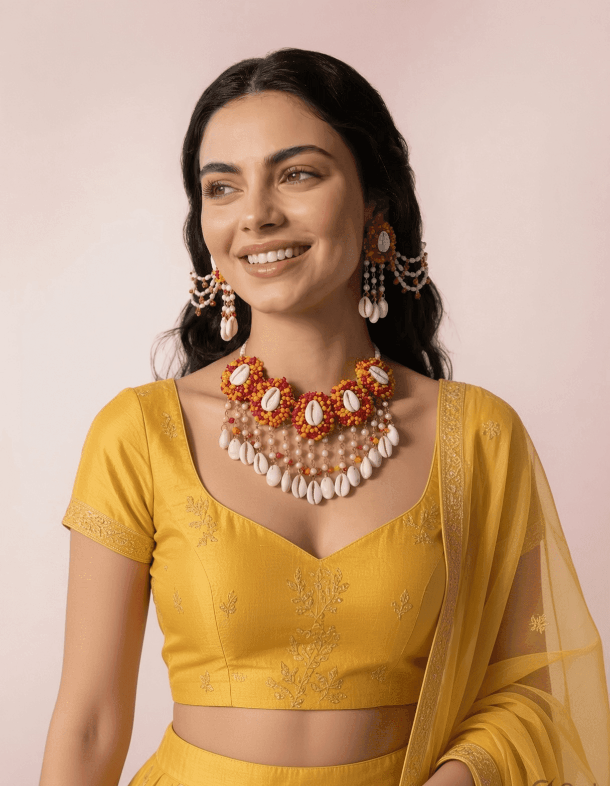 Pink-Orange Pearl Shell - Bridal Wedding Set - Haldi Mehndi Kalira