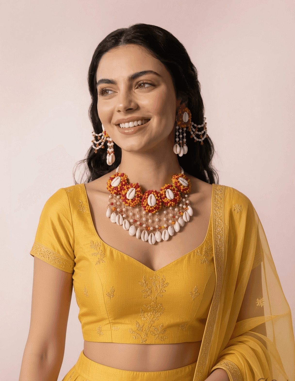 Pink-Orange Pearl Shell - Bridal Wedding Set - Haldi Mehndi Kalira