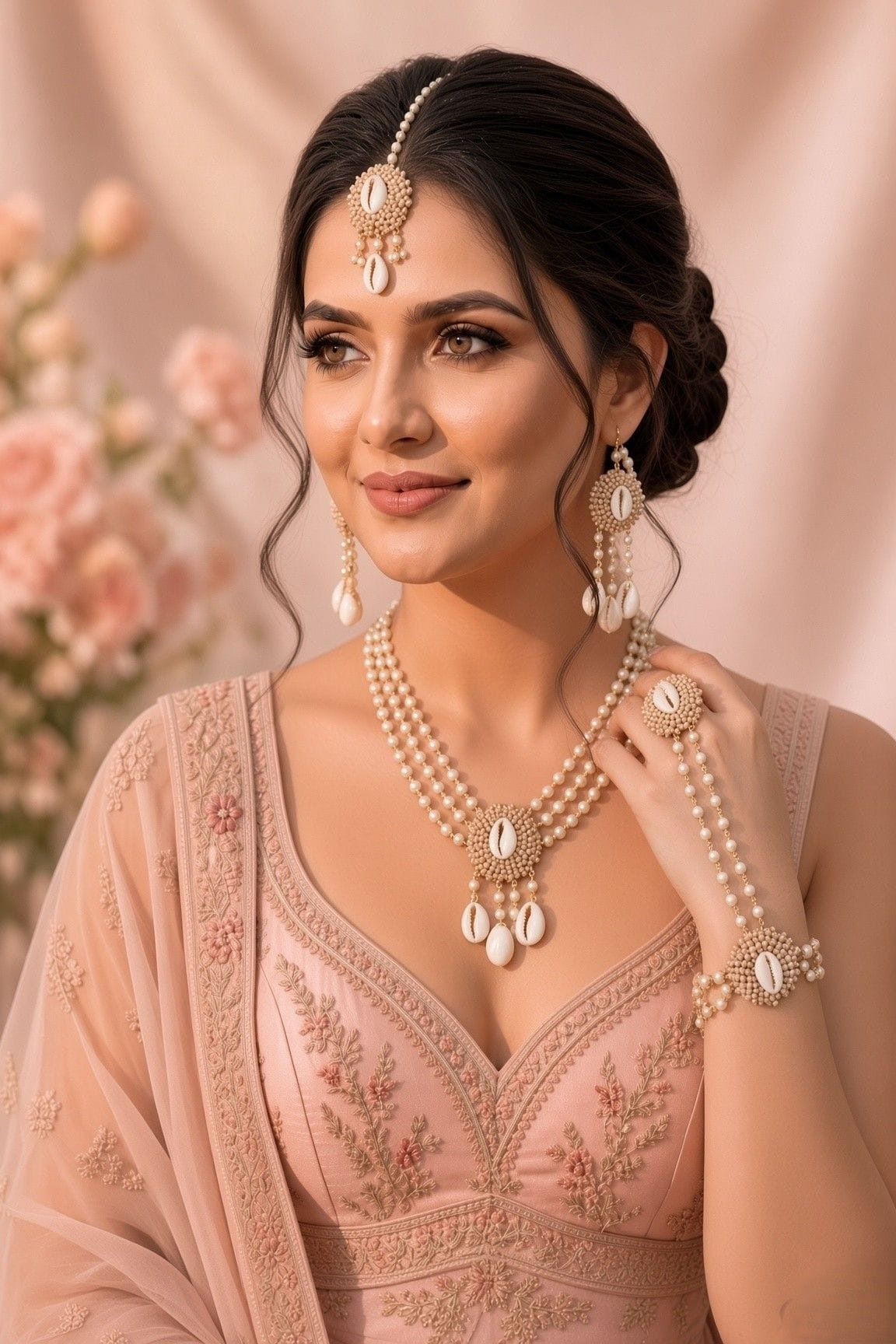 Nature White Cowrie Shell Jewelry Set for Haldi-Mehndi Festival