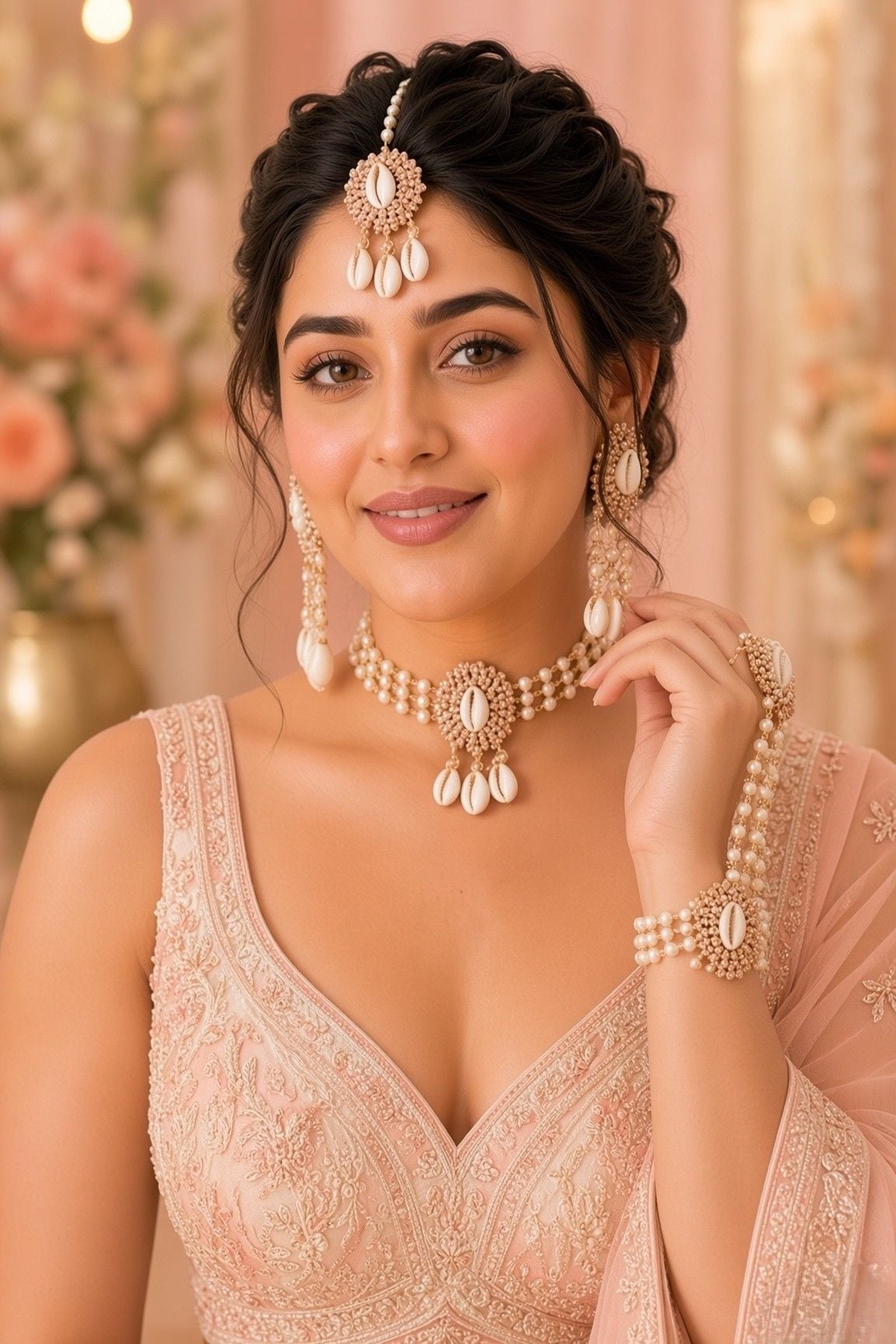 Handmade Pearl & Cowrie Shell Jewellery Set for Haldi & Mehndi