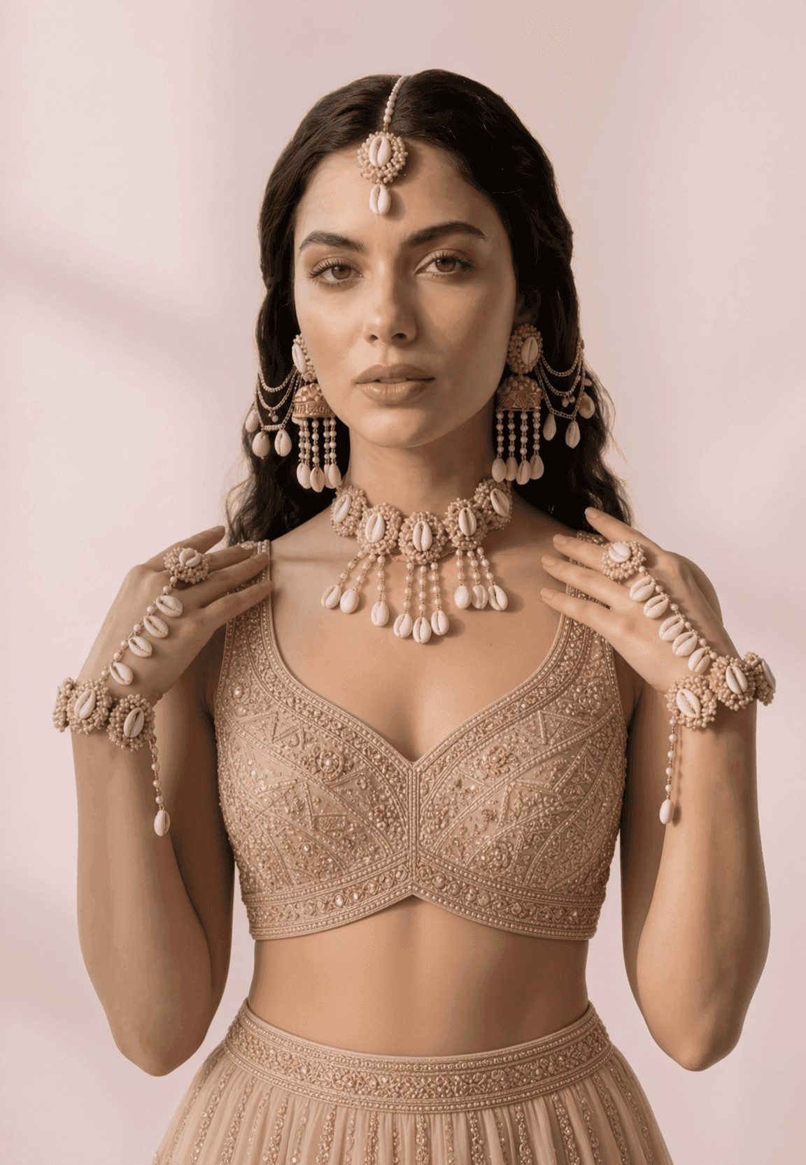 Elegant White Pearl & Shell Jewellery for Festive Haldi-Mehndi