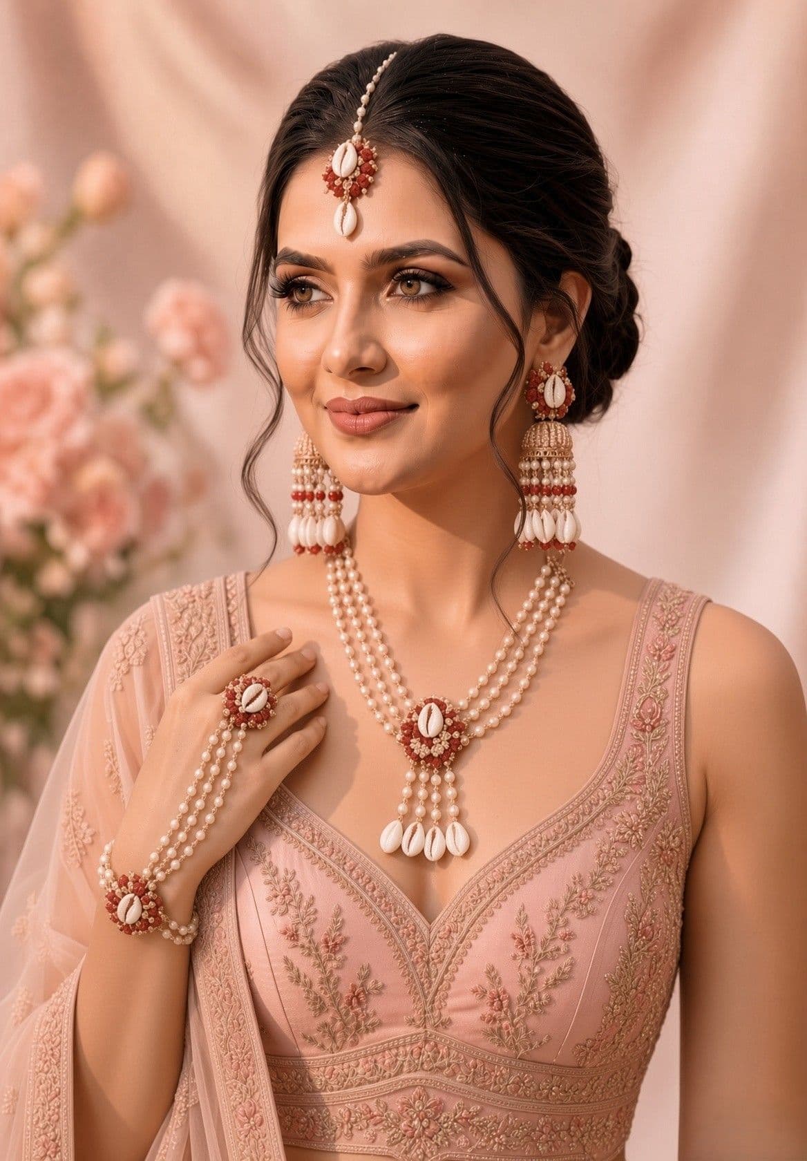 Traditional Red Cowrie Shell Haldi Jewellery Set for Wedding
