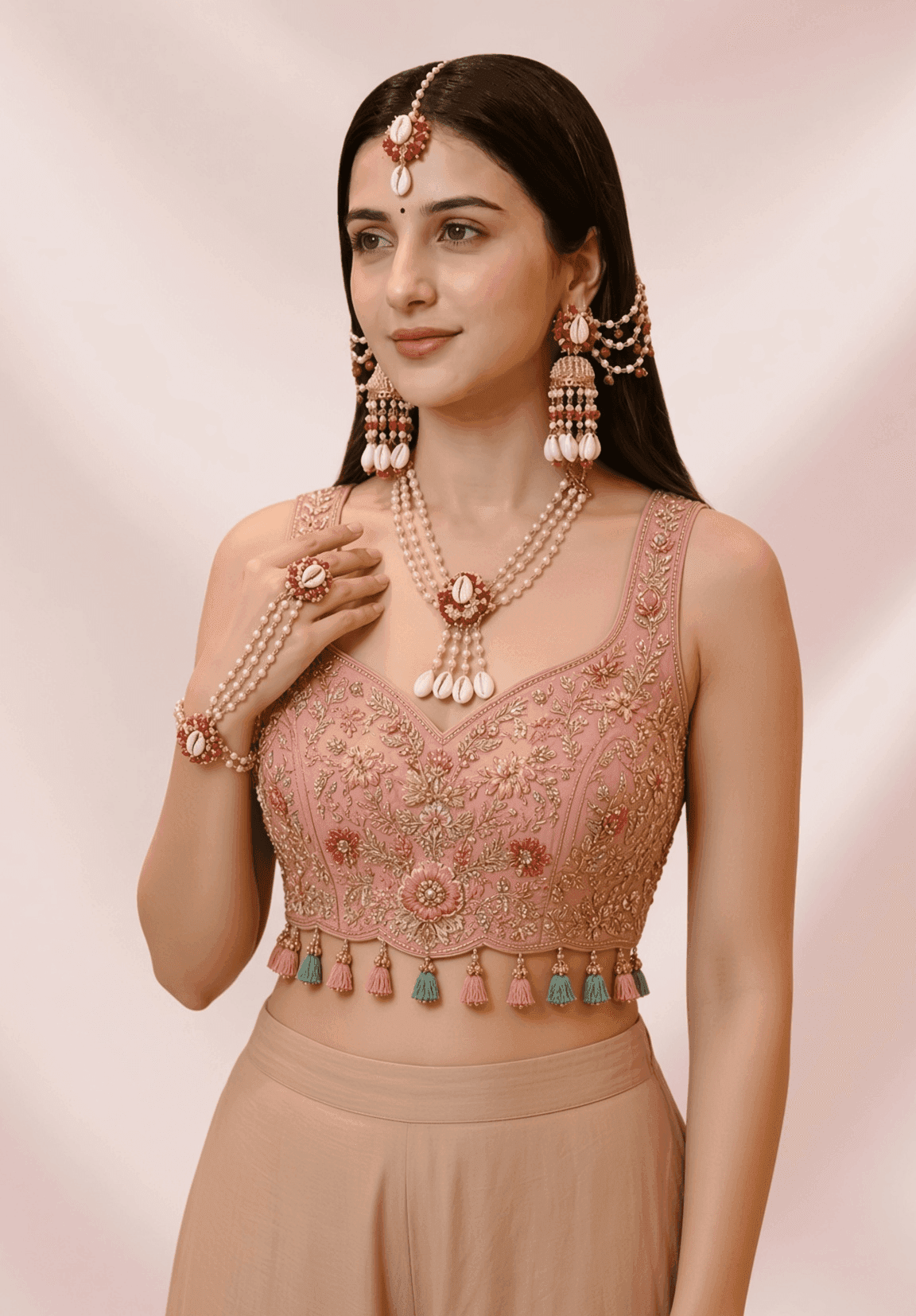 Traditional Red Cowrie Shell Haldi Jewellery Set for Wedding