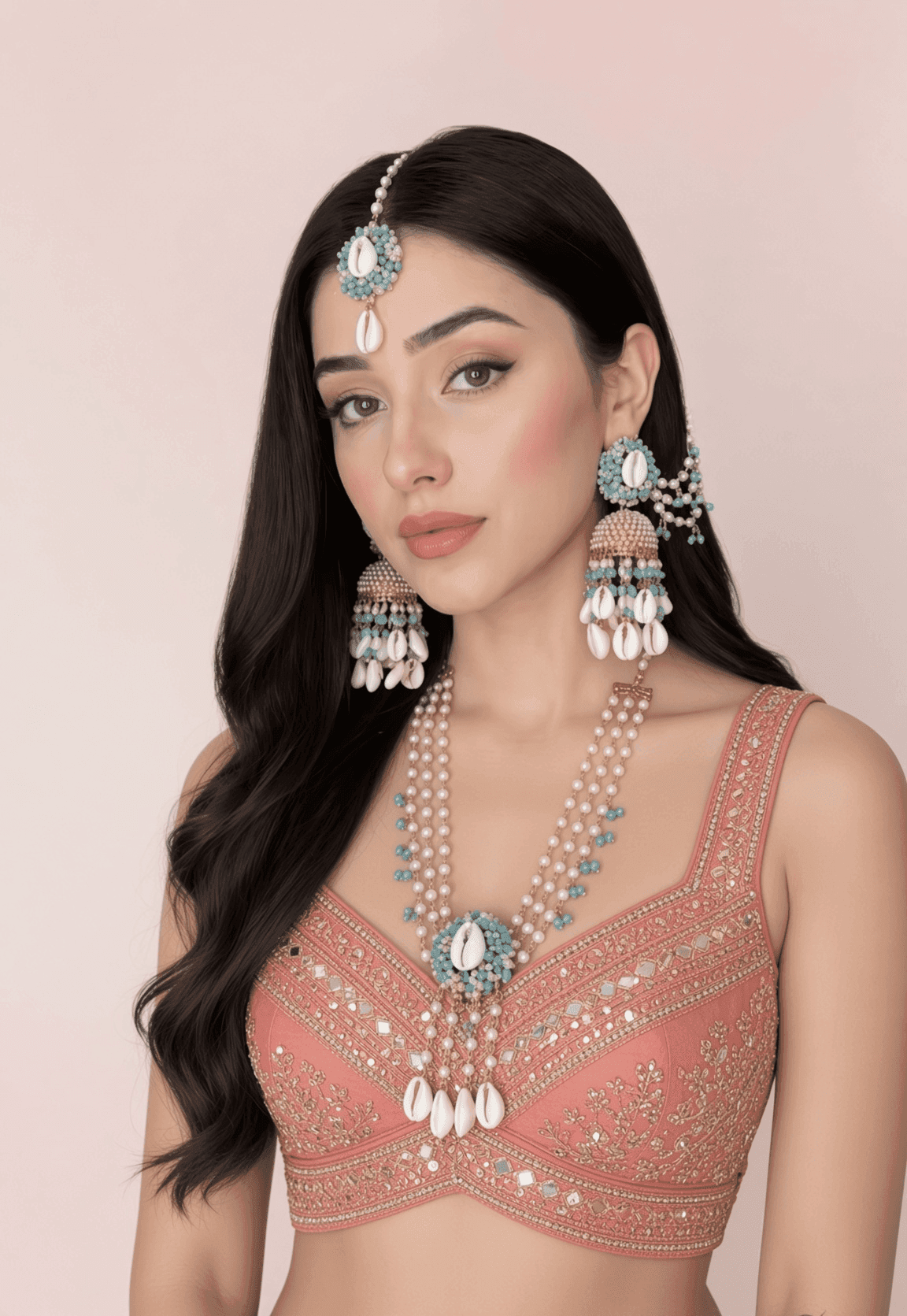 Lavender Sea Shell Haldi Mehndi Jewellery Set