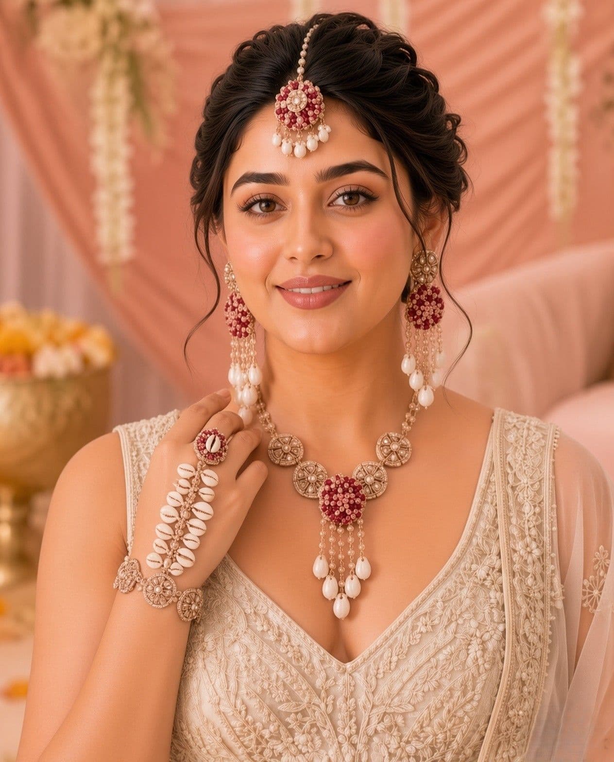 Lavender Glow Sea Shell & Pearl Haldi Mehndi Jewellery Set