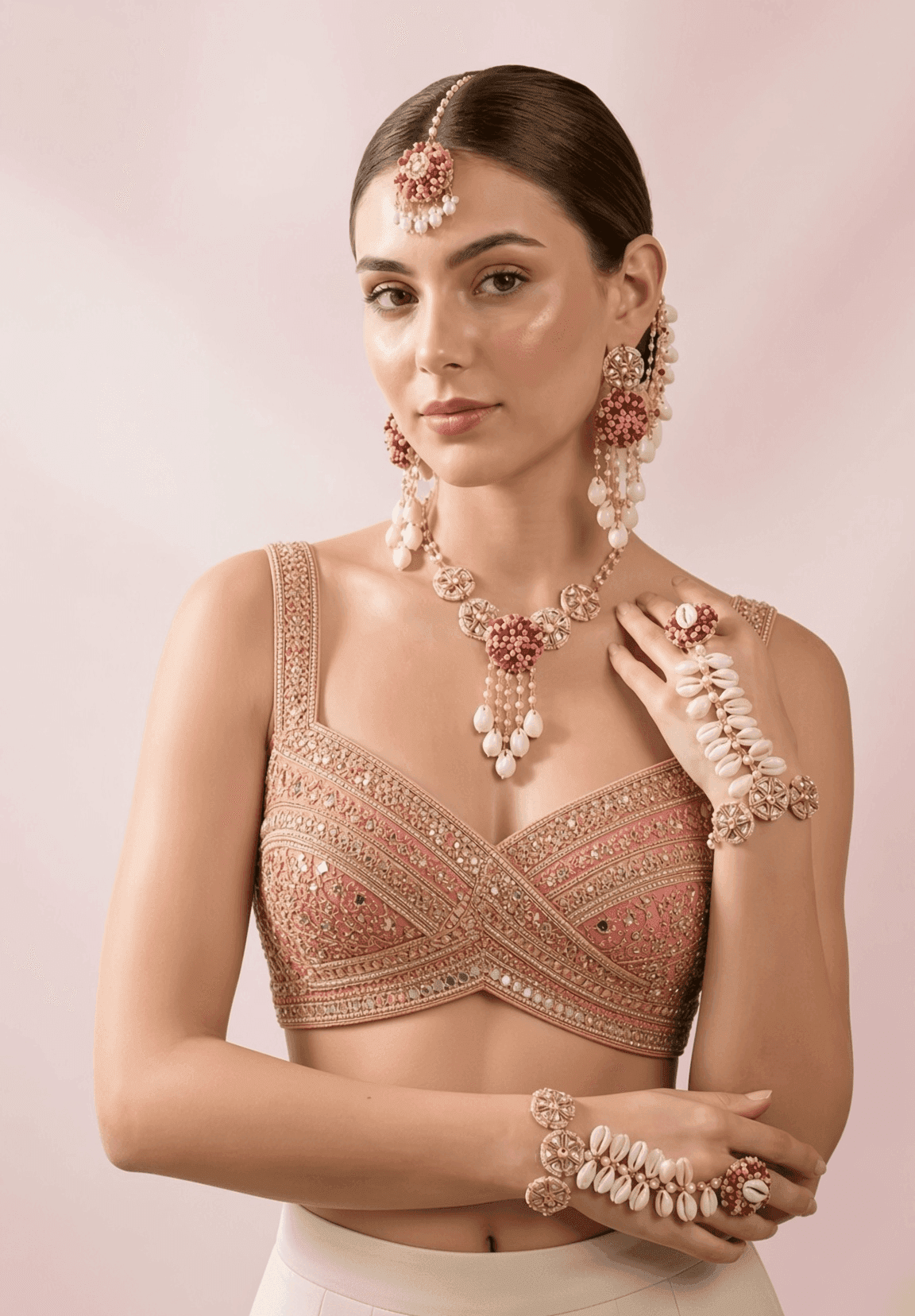 Lavender Glow Sea Shell & Pearl Haldi Mehndi Jewellery Set