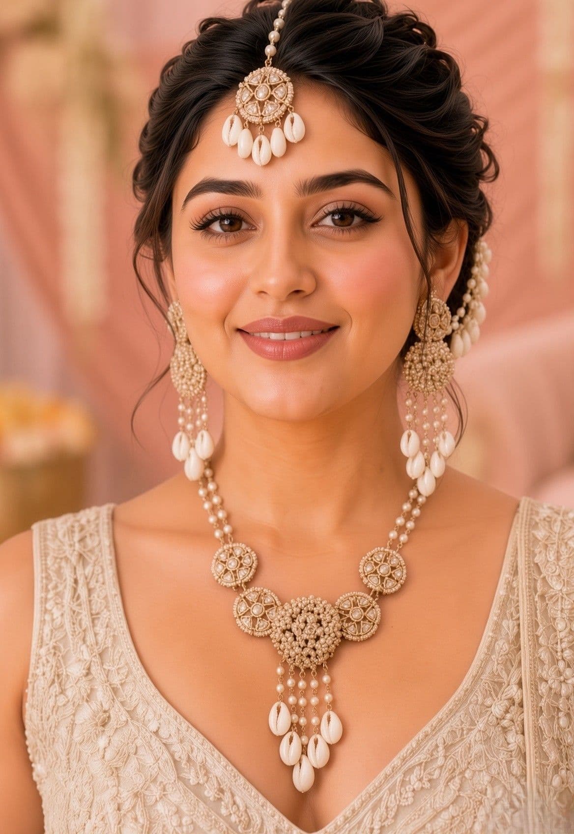 Traditional Haldi Jewellery Set for Bride with Cowrie Shell