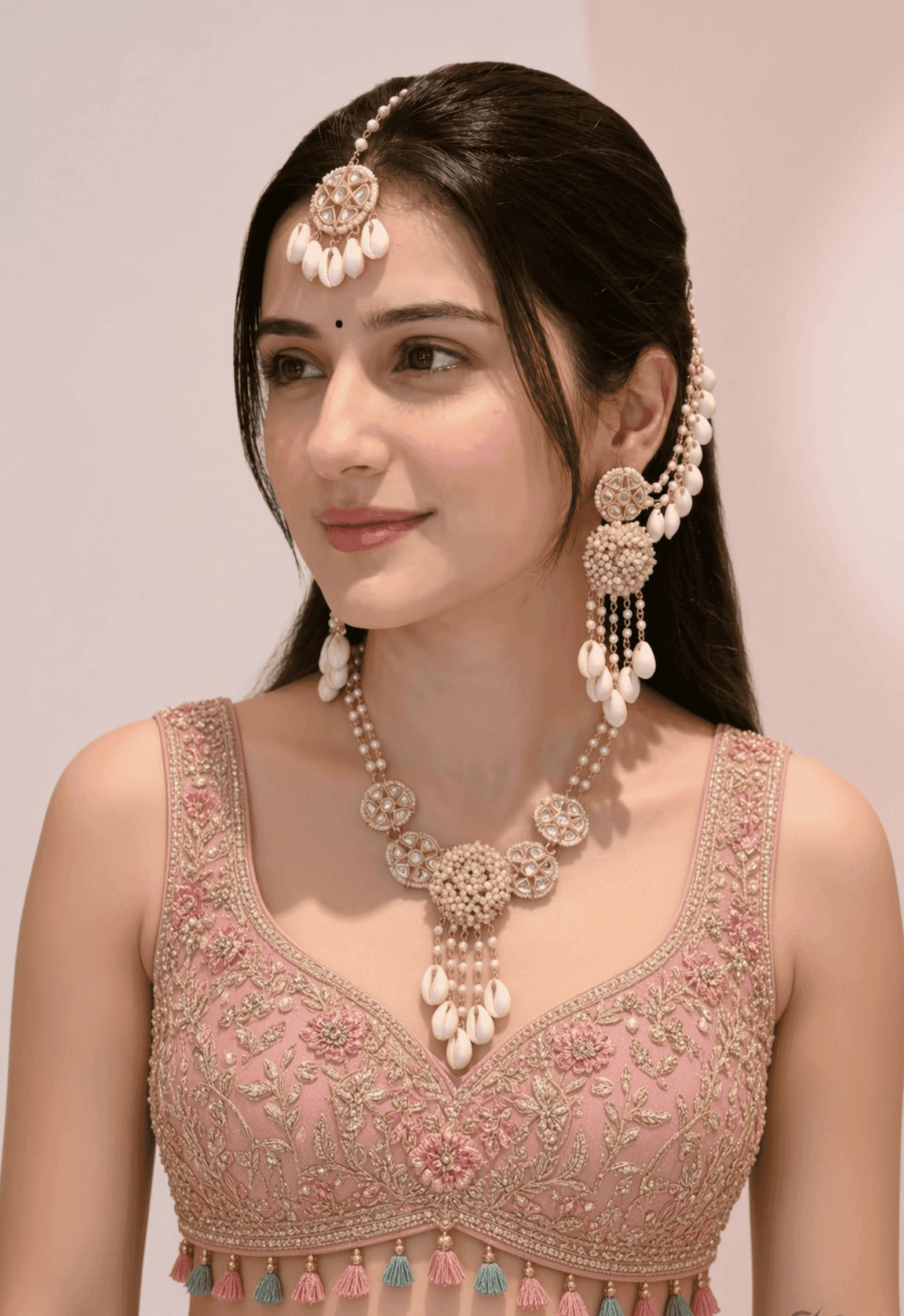 Traditional Haldi Jewellery Set for Bride with Cowrie Shell