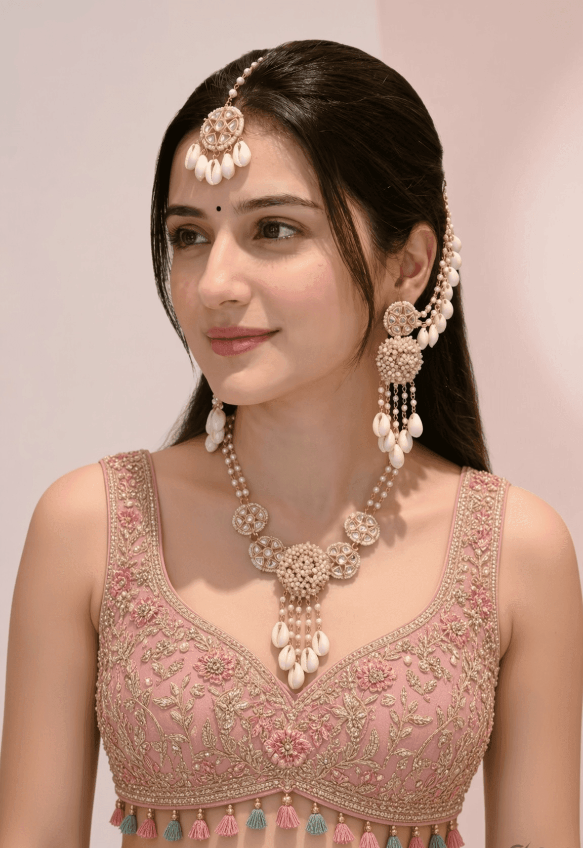 Traditional Haldi Jewellery Set for Bride with Cowrie Shell