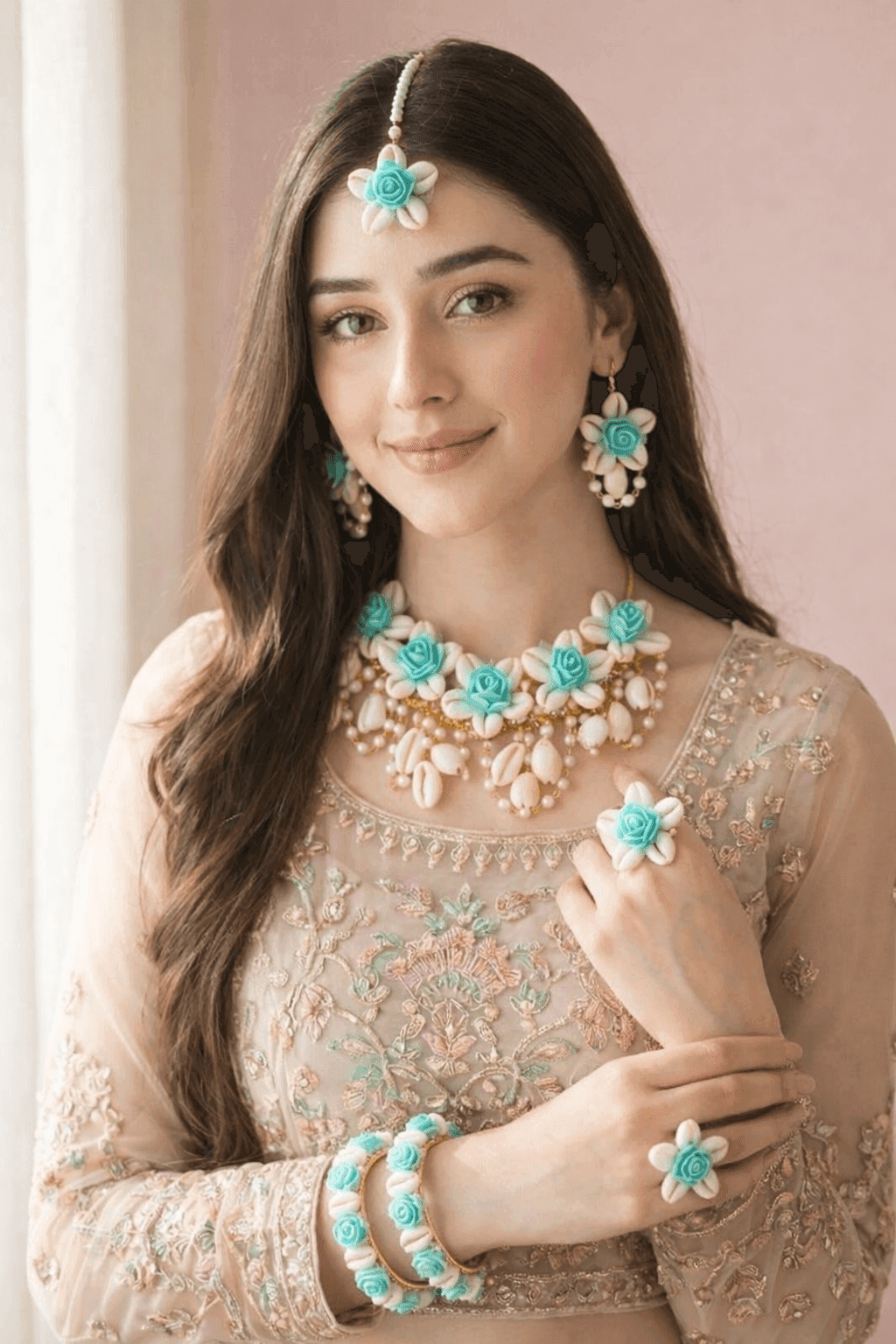 Emerald Blossom & Shell Bridal Set - Jewelry for Women & Girls