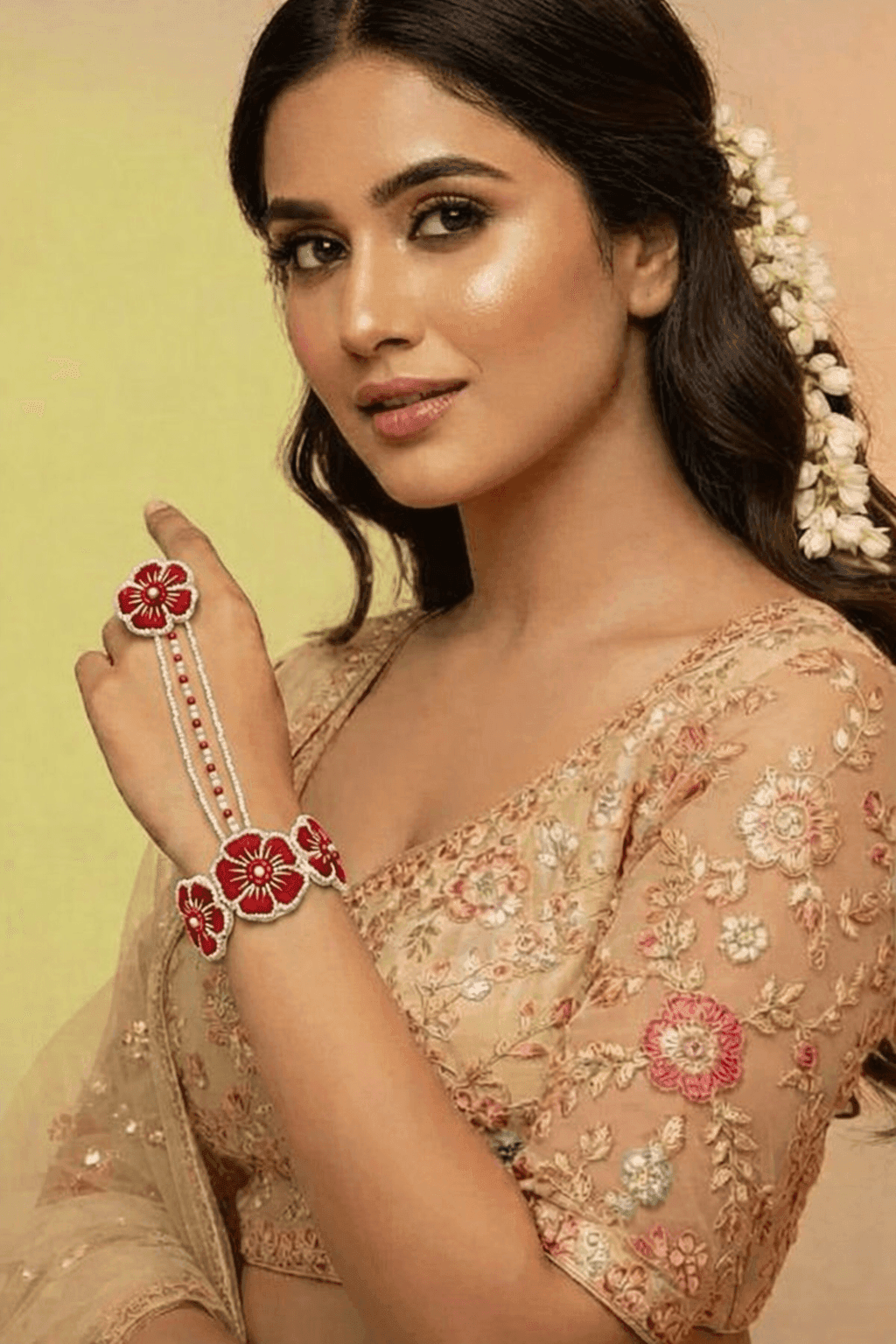 Red Blossom Handmade Floral Haldi Mehndi Hathphool set