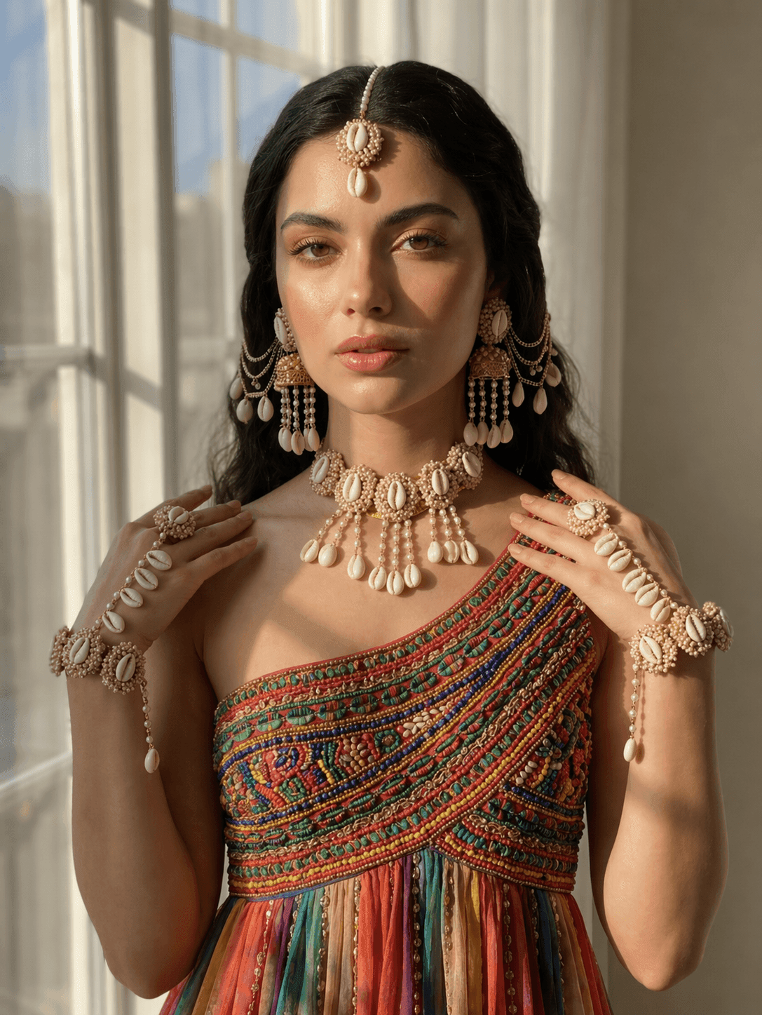Elegant White Pearl & Shell Jewellery for Festive Haldi-Mehndi
