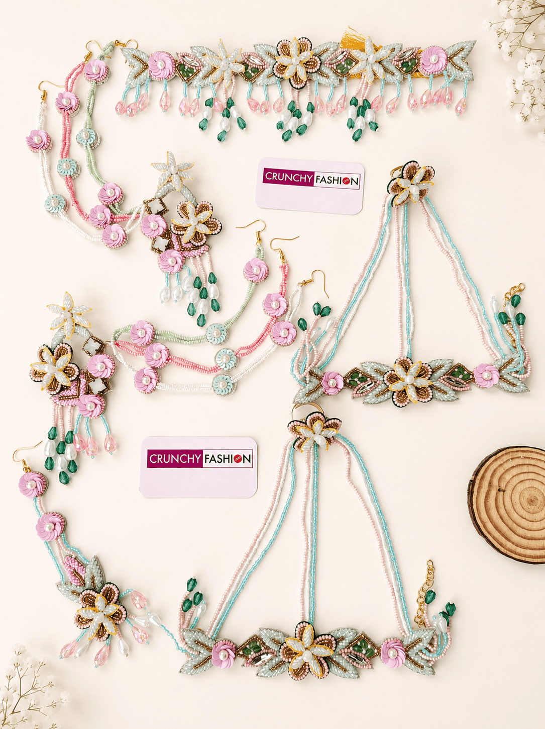 Pastel Hues Floral Bridal Haldi Mehndi Jewelry Set Handmade Accessory