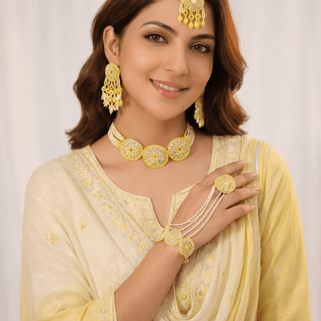 Handcrafted Sunny Blossom Haldi Jewelry Set for Women