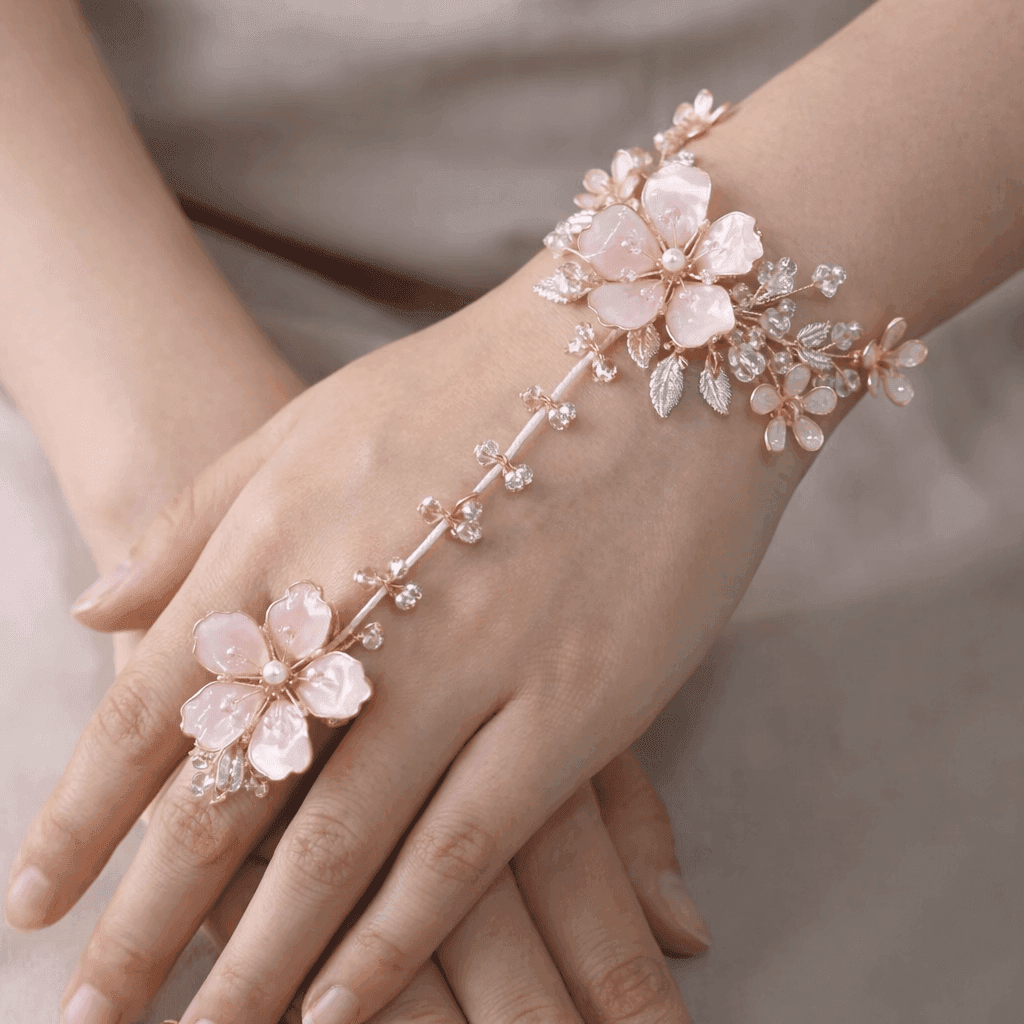 Handmade Floral Embrace Resin Hathphool - Elegant Hand Harness Jewellery