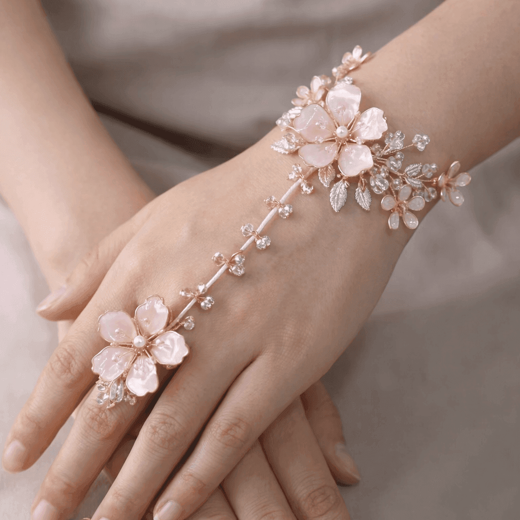 Handmade Floral Embrace Resin Hathphool - Elegant Hand Harness Jewellery
