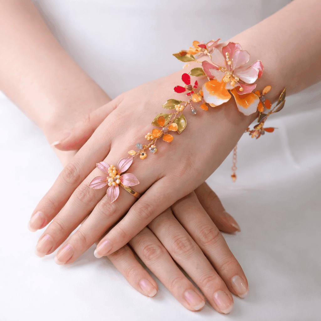 Refined Resin Floral Hathphool: Unique Hand Harness Jewellery