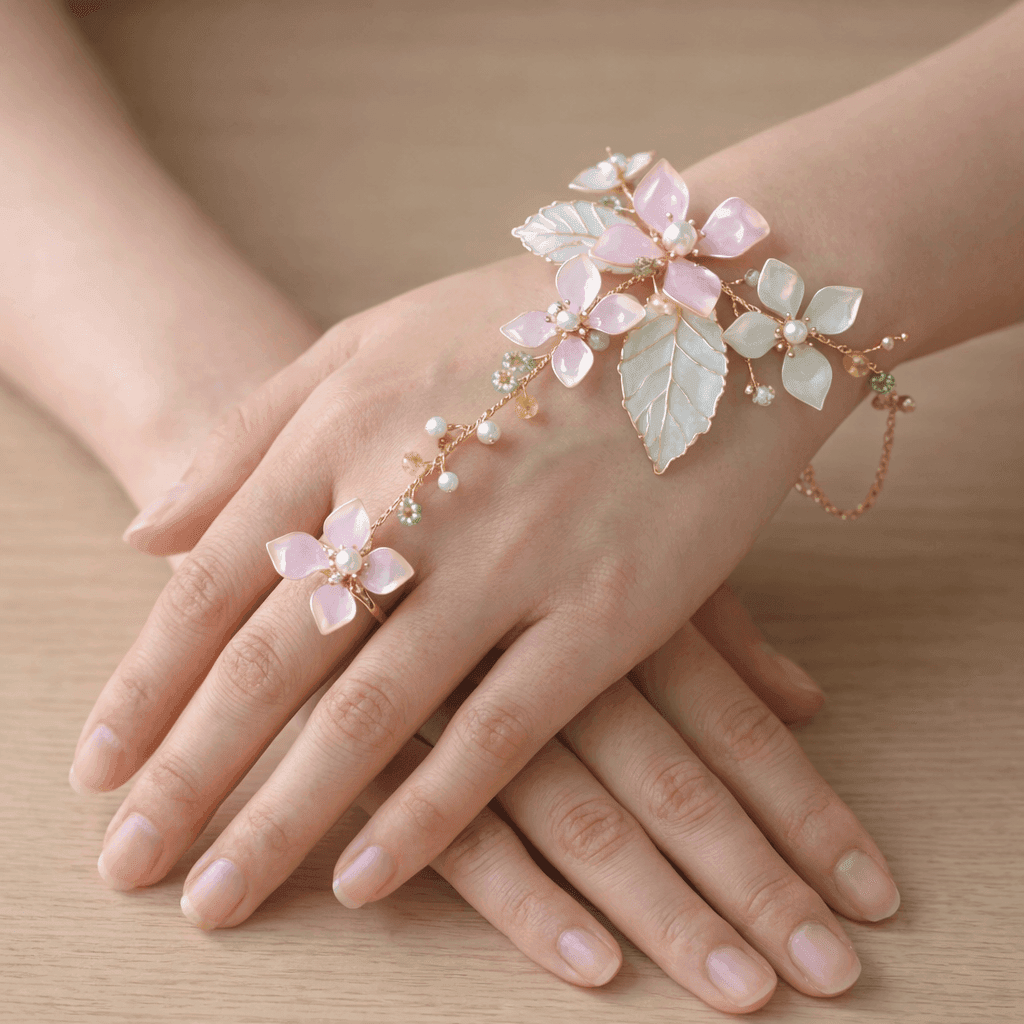 Resin Bloom - Handcrafted Flower Hathphool and Hand Harness Jewelry Set