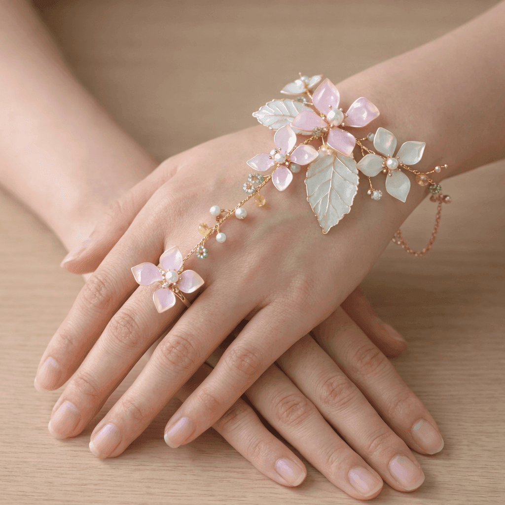 Resin Bloom - Handcrafted Flower Hathphool and Hand Harness Jewelry Set
