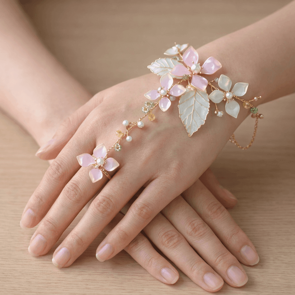 Resin Bloom - Handcrafted Flower Hathphool and Hand Harness Jewelry Set