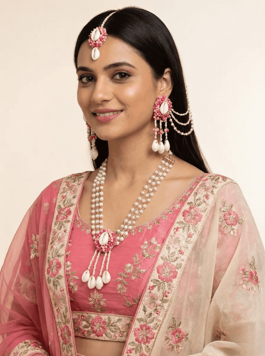 Pearl And Cowrie Shell Haldi-Mehndi Jewellery