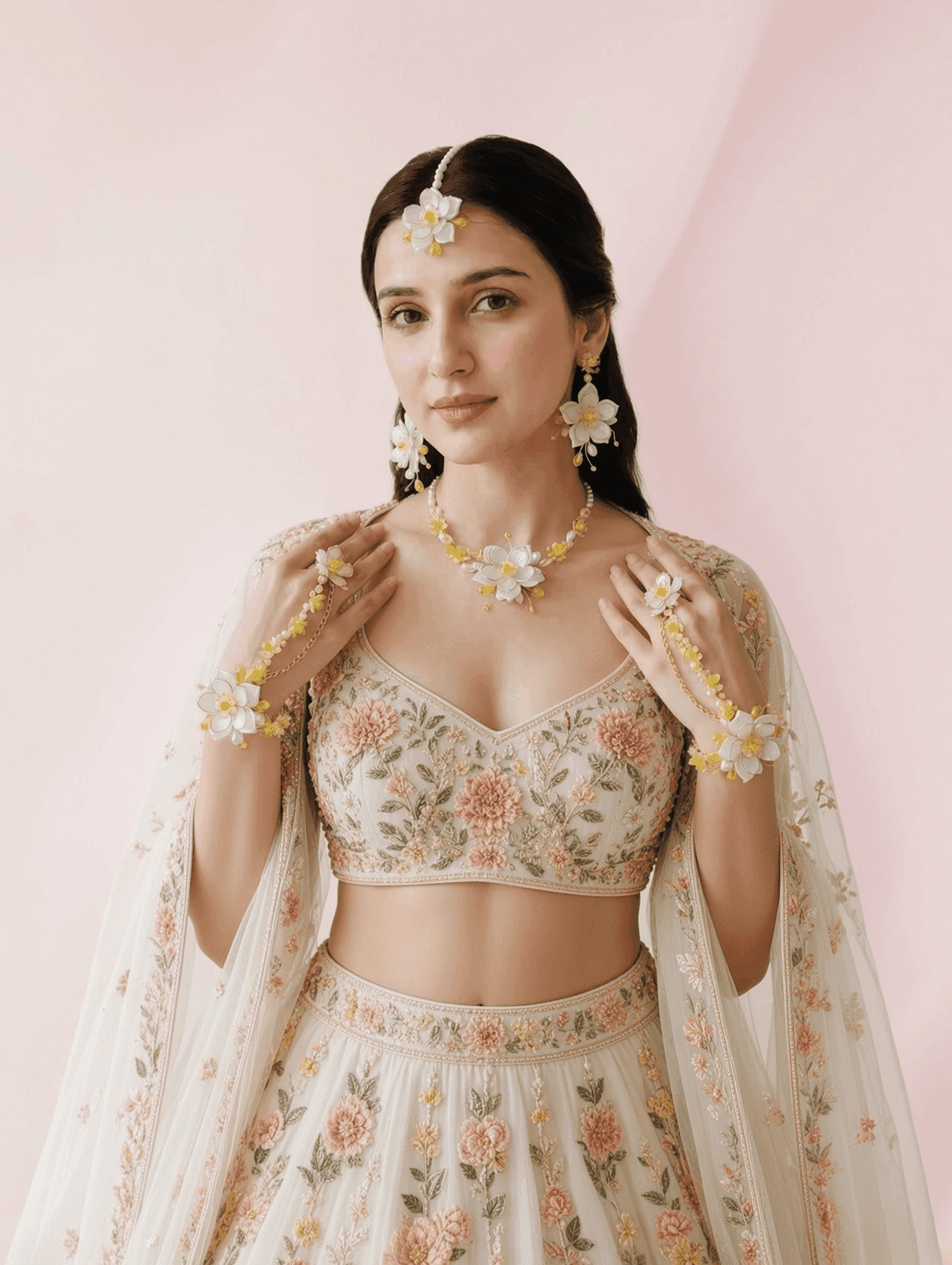 Sunflower Affair - Handmade Resin Bridal Set in White & Yellow