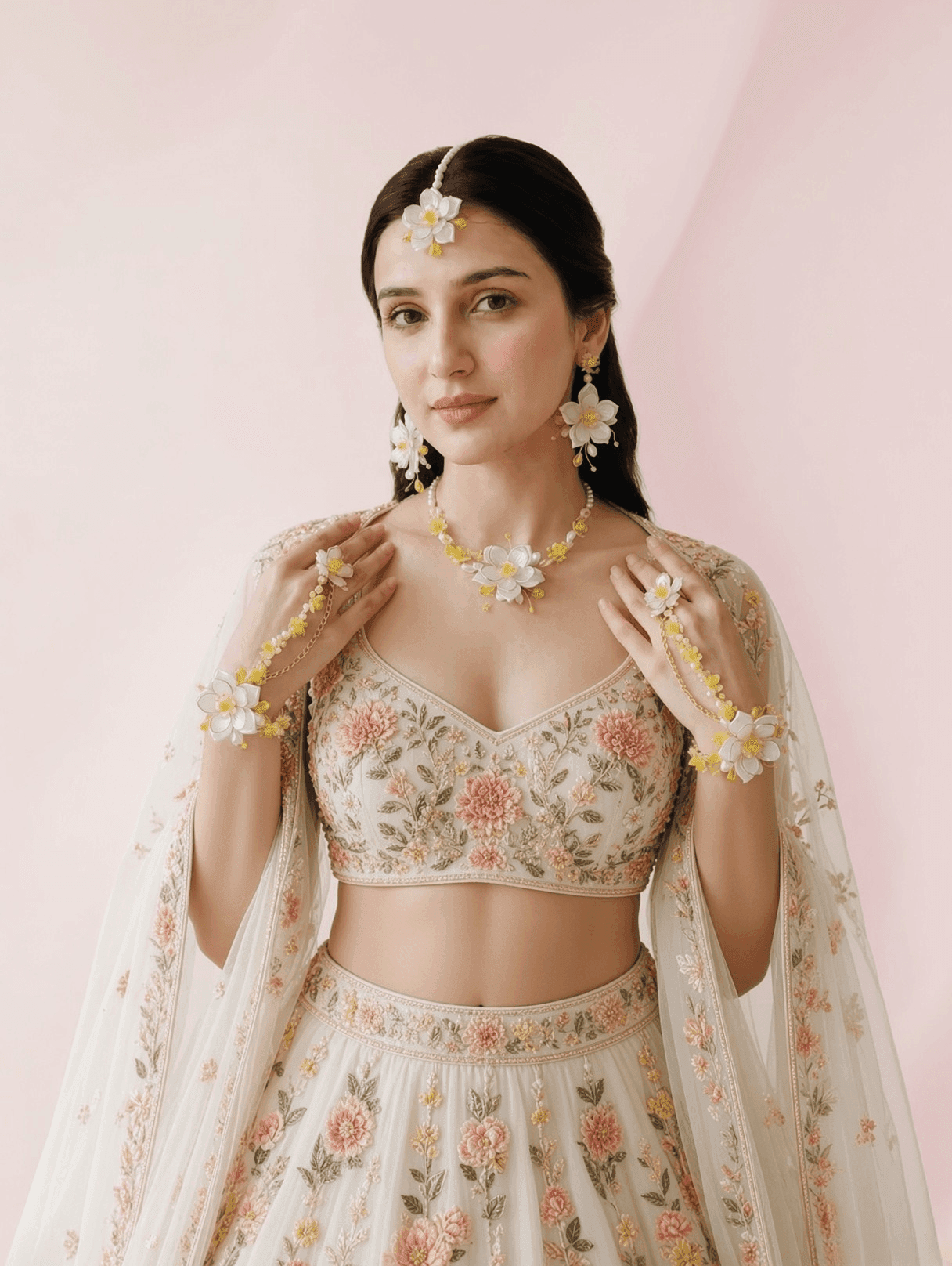 Sunflower Affair - Handmade Resin Bridal Set in White & Yellow