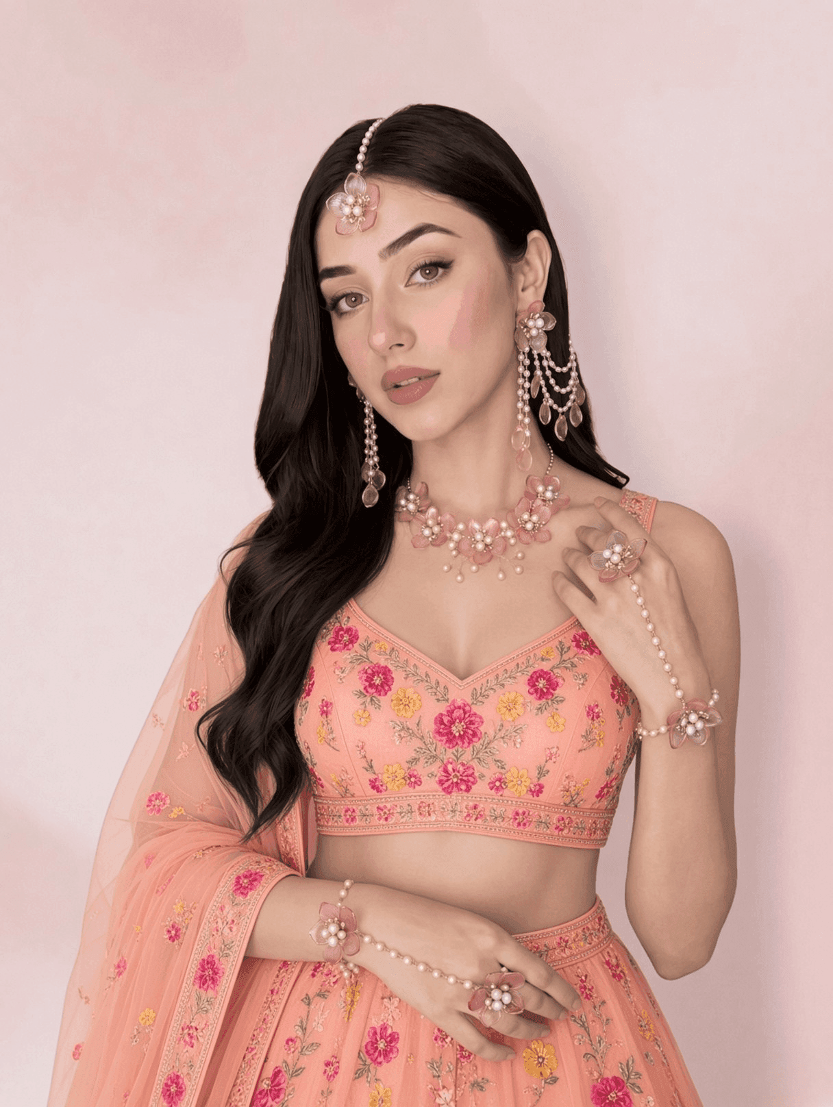 Powder Blue & Pink Floral Bridal Jewelry for Haldi-Mehndi